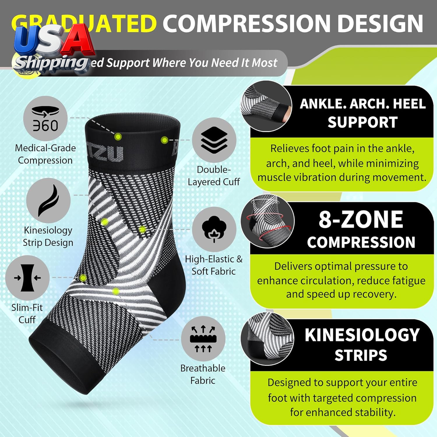 Compression Socks for Plantar Fasciitis, Achilles Tendonitis, Arthritis Relief,