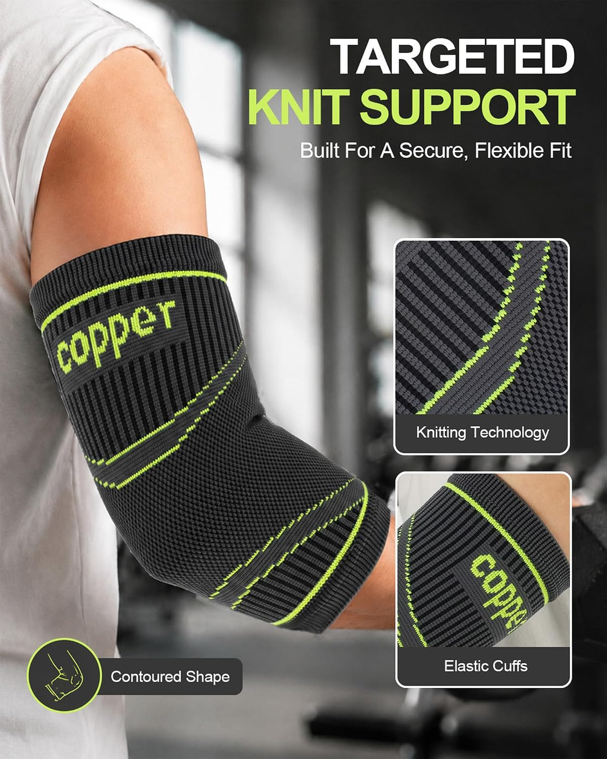 Elbow Compression Sleeves (2 Pack), Copper Elbow Brace for Tennis & Golfer’s …