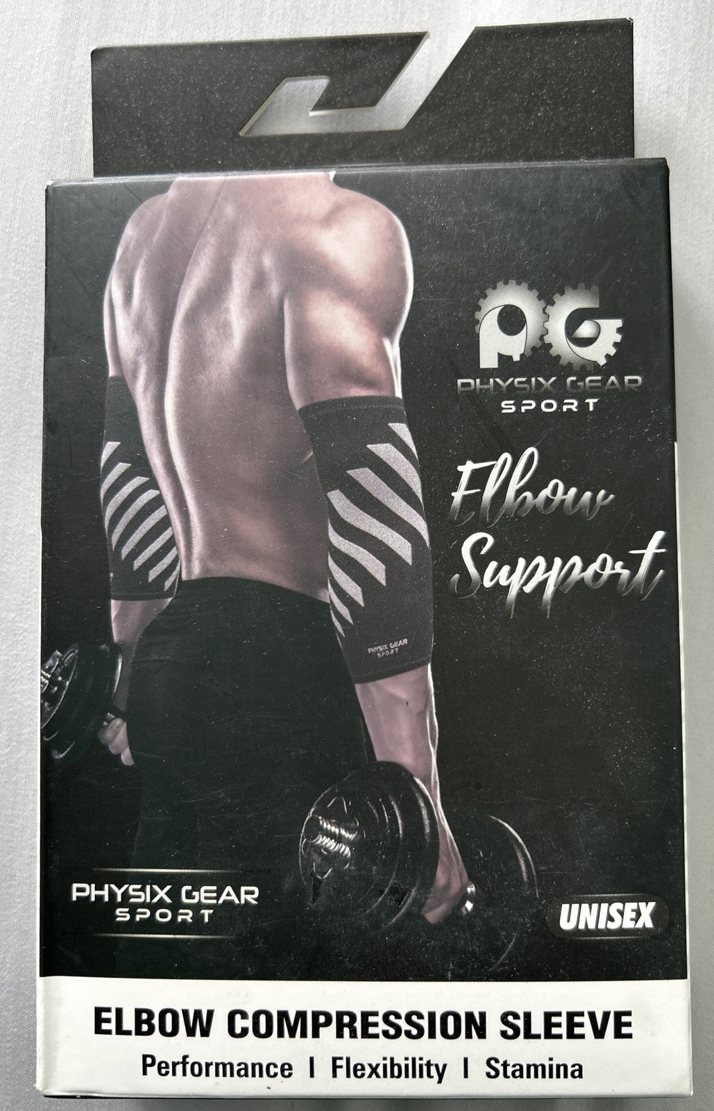 Physix Gear Sport Elbow Brace Unisex Compression Sleeve, Black/Grey, XLarge, 1PK