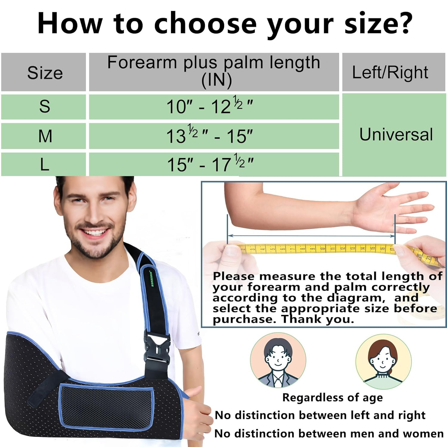 KONSEDIK Arm Shoulder Sling for Men and Women,Porous Comfort Medical Sling with