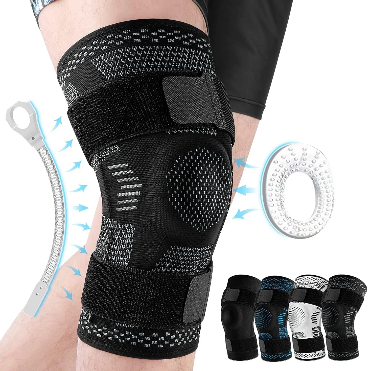 Knee Brace Support Sleeve with Patella Gel & Side Stabilizers for Sports Pain