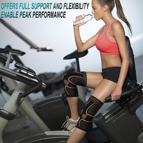 2x Knee Sleeves Copper Silver Compression Brace Support Sport Joint Injury Pain