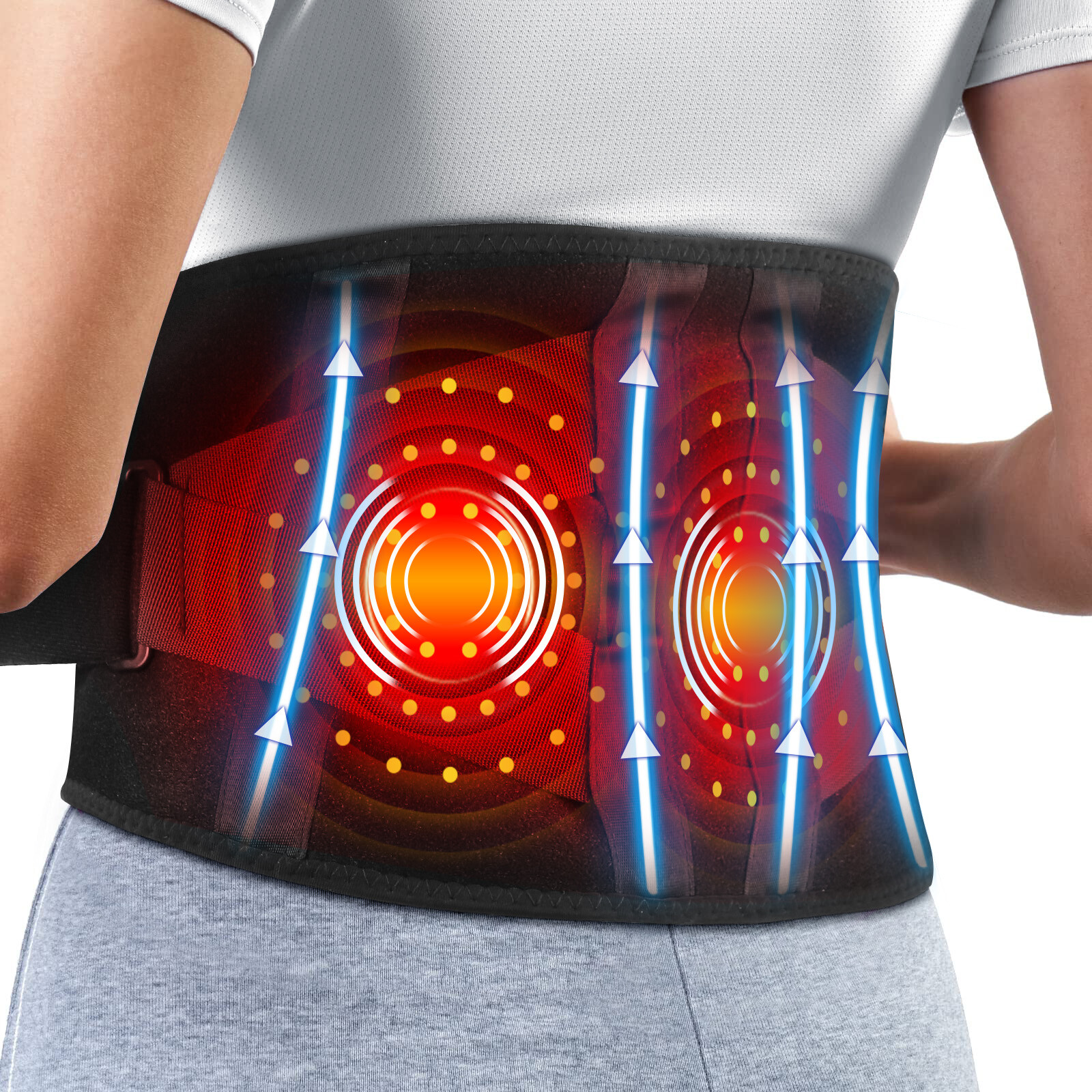 Cordless Heated Back Brace Massager Vibration Wrap Lumbar Support Belt Massage