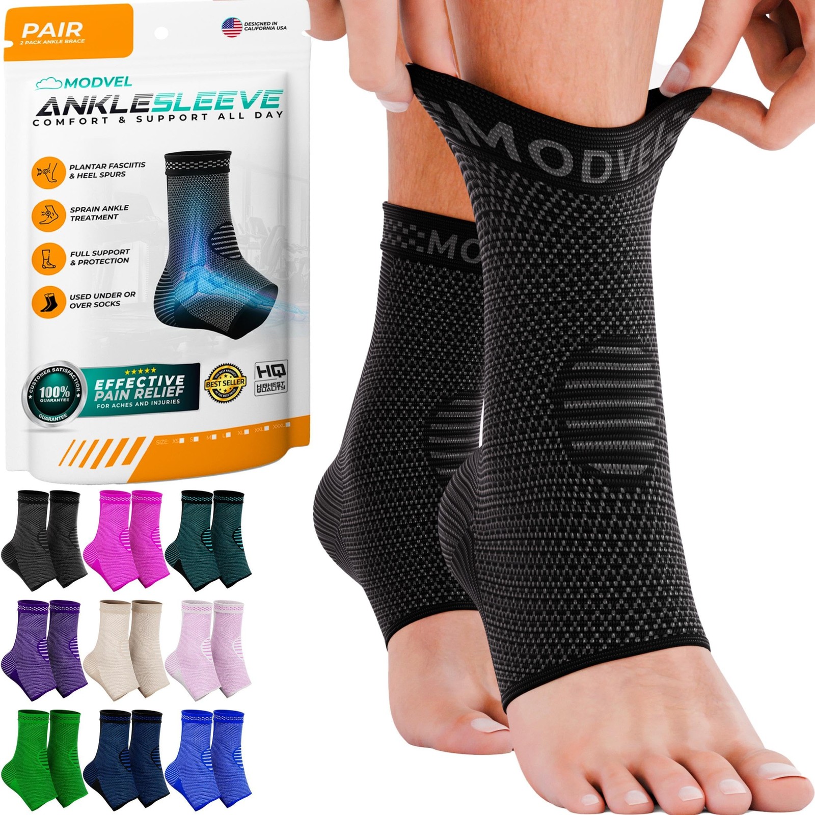 Modvel Foot & Ankle Brace Socks for Sprained Ankle Compression Sleeve – Plant…
