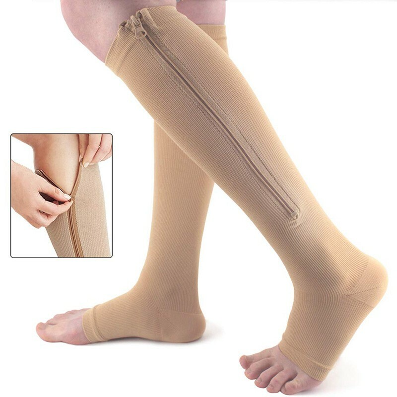 Zippered Compression Socks Support Stockings Leg Calf Men’s Women’s Sox 1 Pair