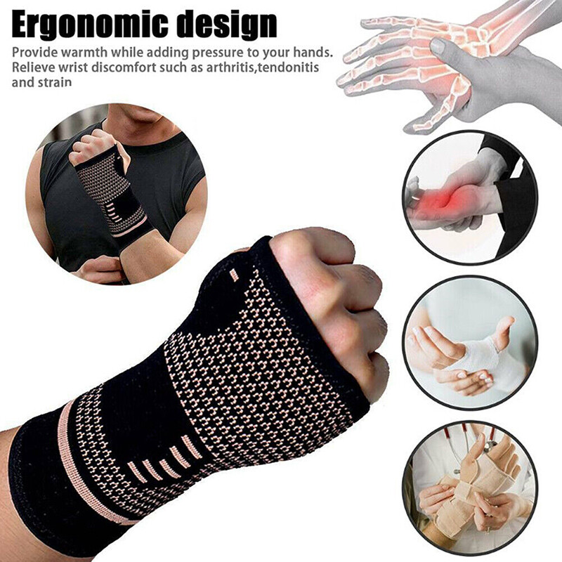 Copper Wrist Brace Support Sprain Carpal Tunnel Arthritis Compression Sleeve US