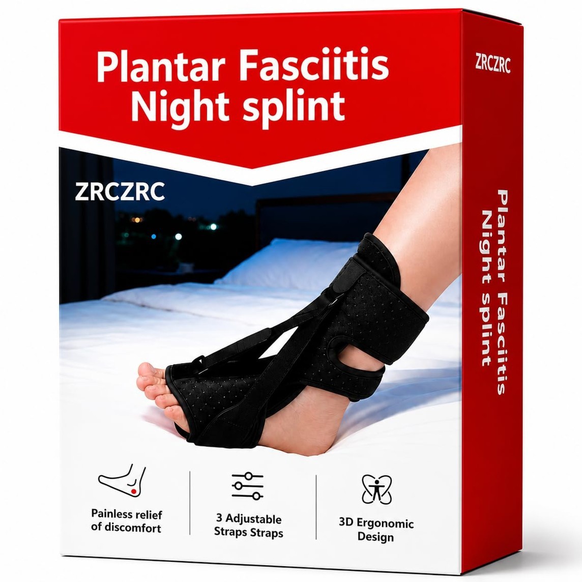 Plantar Fasciitis Night Splint Foot Brace Adjustable Memory Foam Heel Support