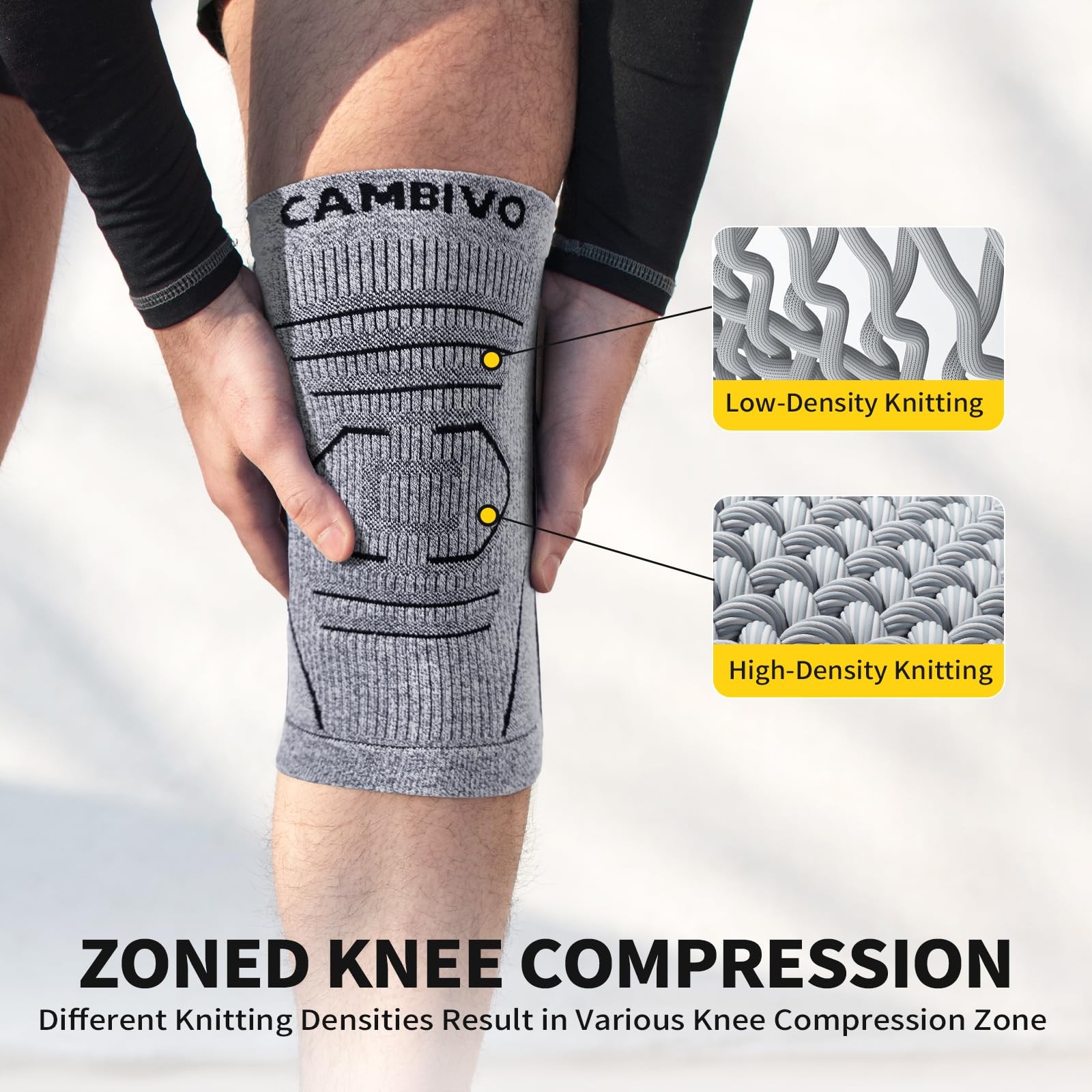 CAMBIVO Knee Brace for Women & Men, 2 Pack Lightweight Latex Free Large, Gray