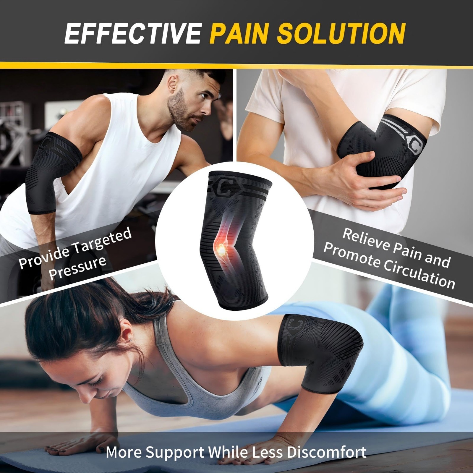 2 Pack Elbow Compression Sleeves – Breathable 3D Knit, Moisture-Wicking, Pain Re