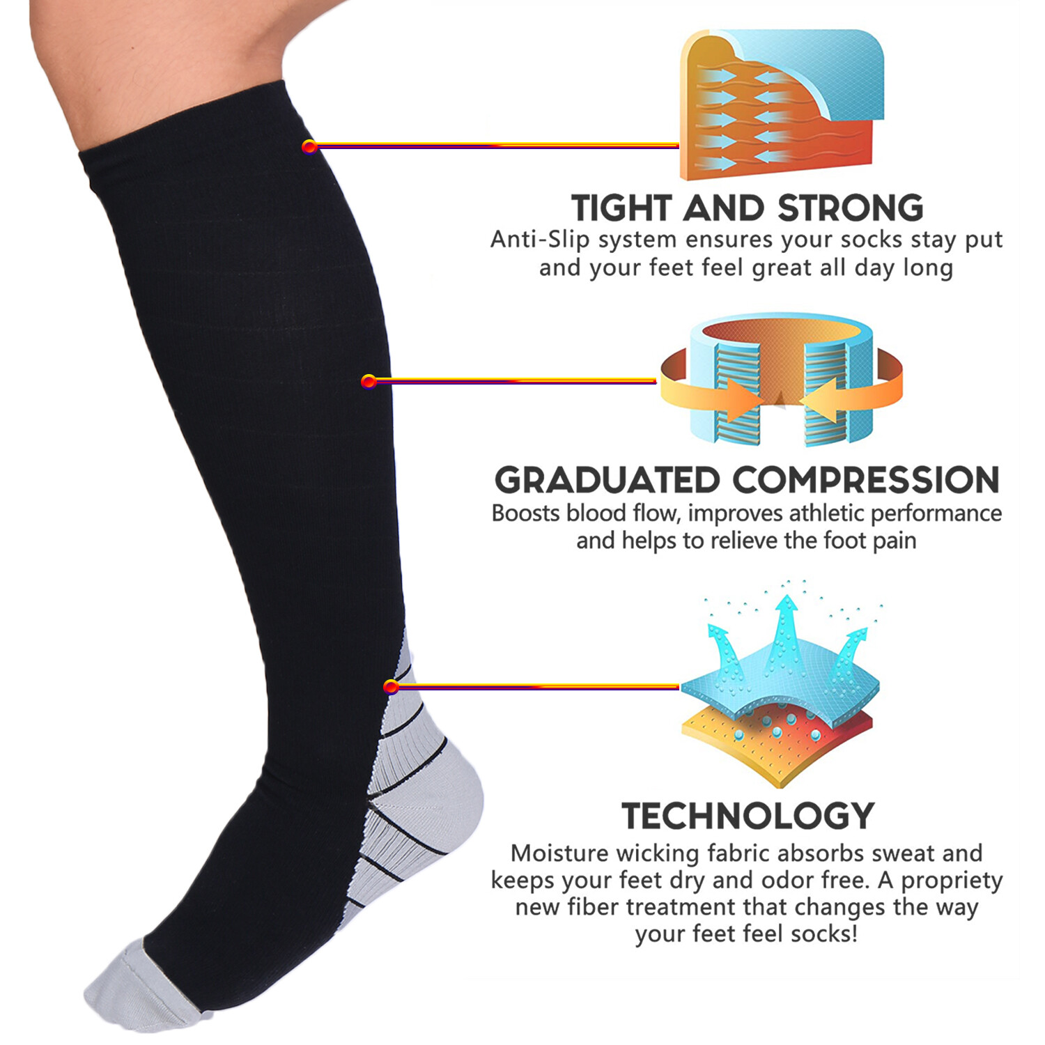 Compression Socks Ankle Support Sports Running Anti Fatigue Varicose Stocking