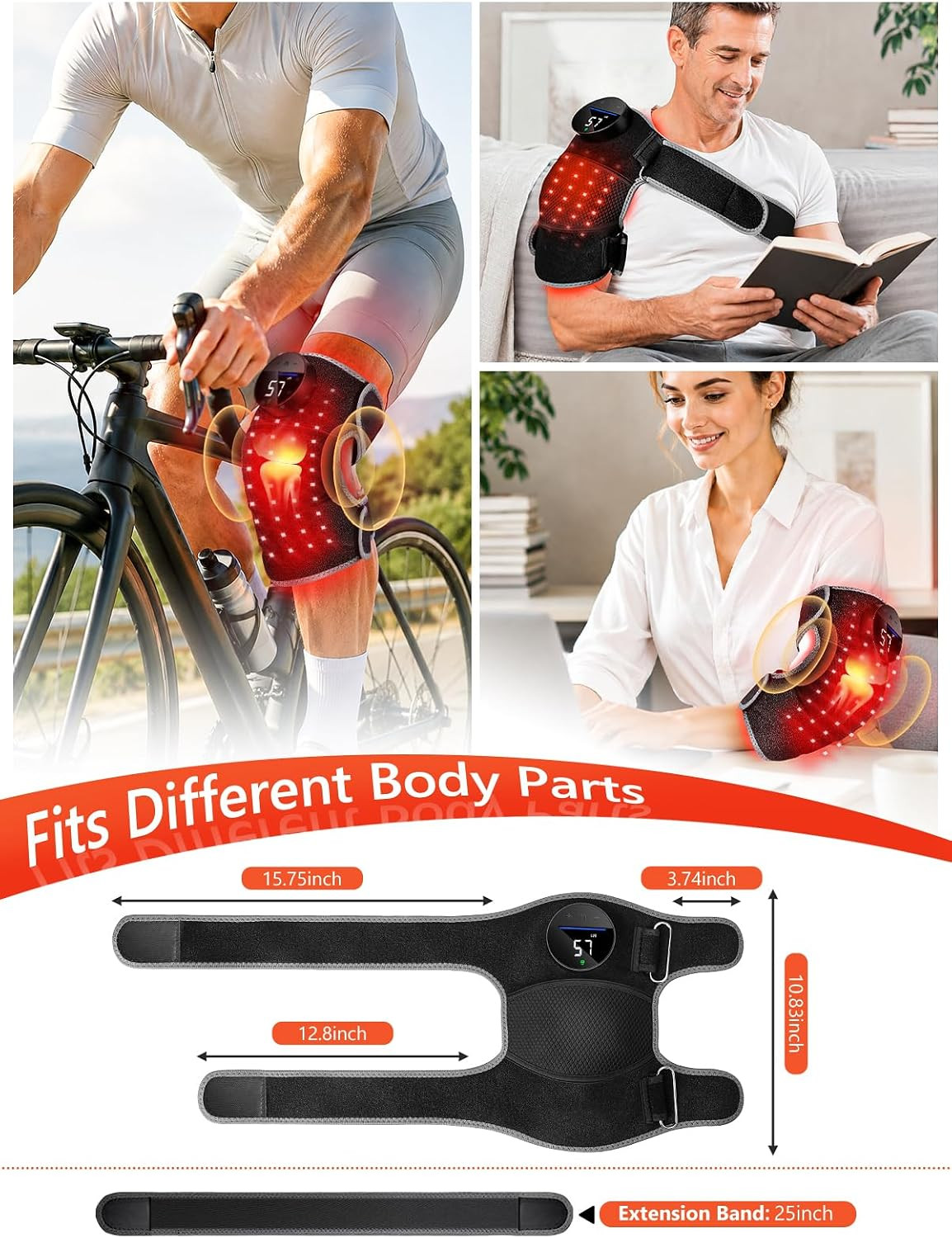 Red Light Therapy Knee Brace 144 Beads with Heat & Vibration Massage | Cordless