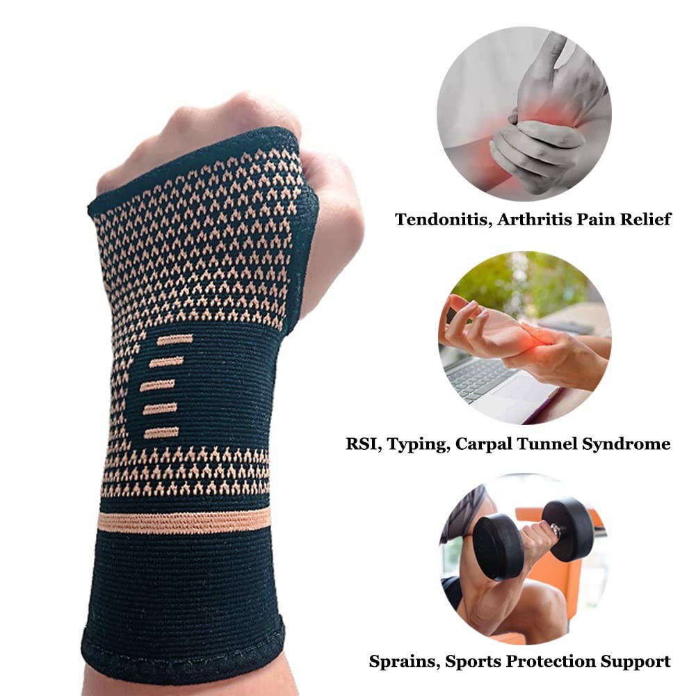 Copper Wrist Compression Sleeve, Elastic Wrist Support Sleeve Wrist Brace for…