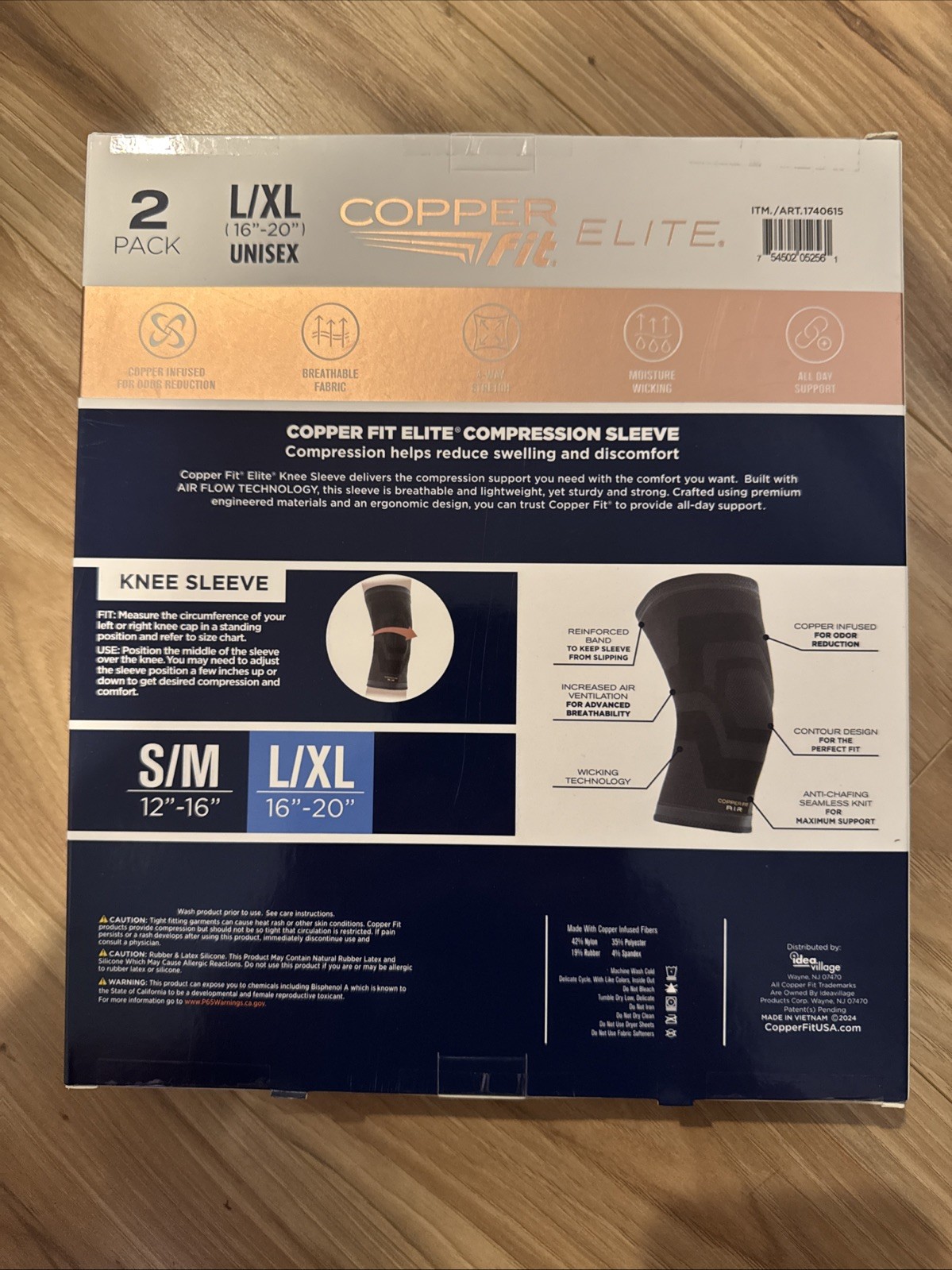 Copper Fit Elite Knee Compression Sleeve Knee Brace 2-Pack, Black Large /X-Large