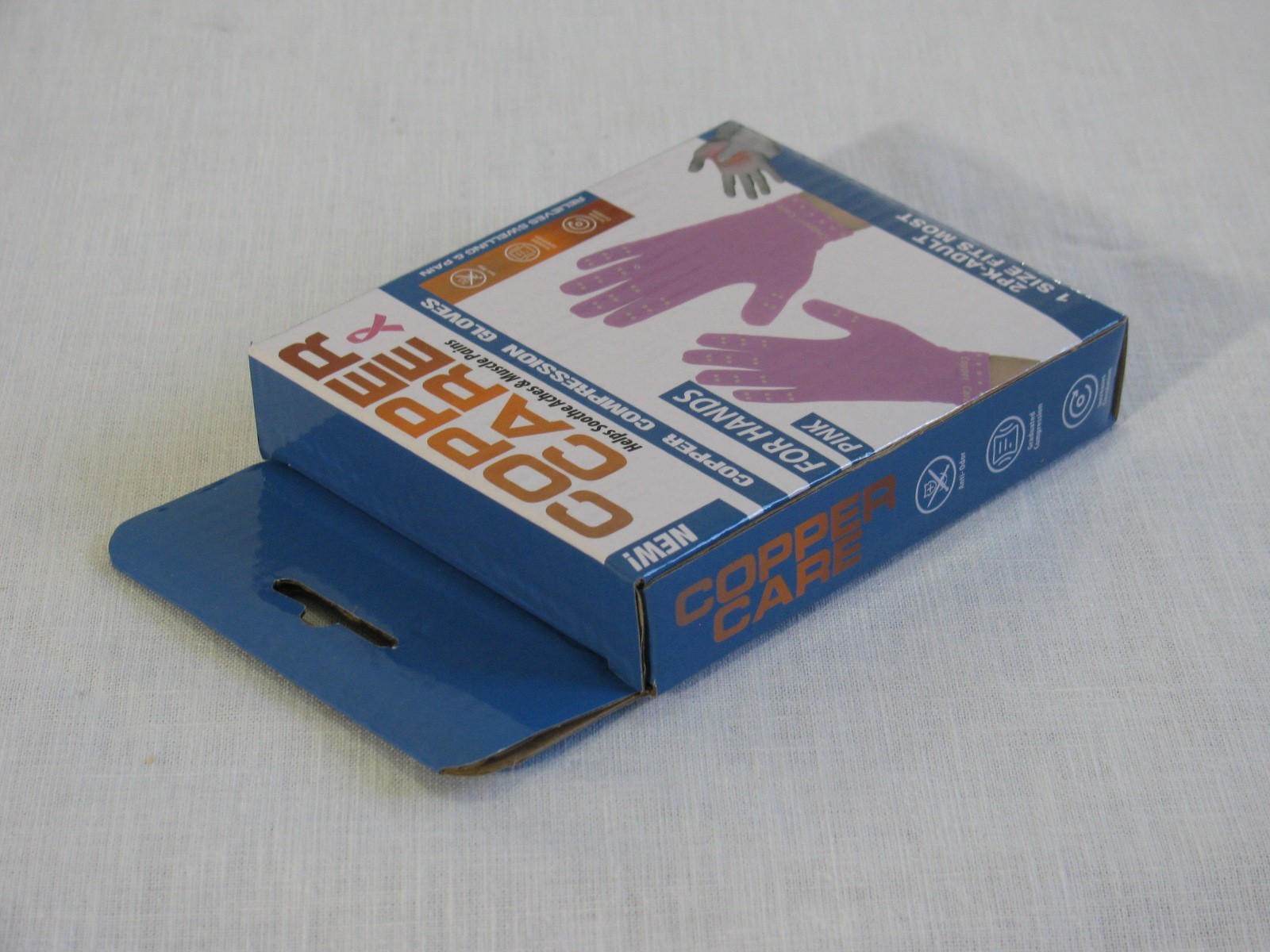 NIB Copper Care Compression Gloves 2 Pk Adult PB822-24, 1 Size, Pink