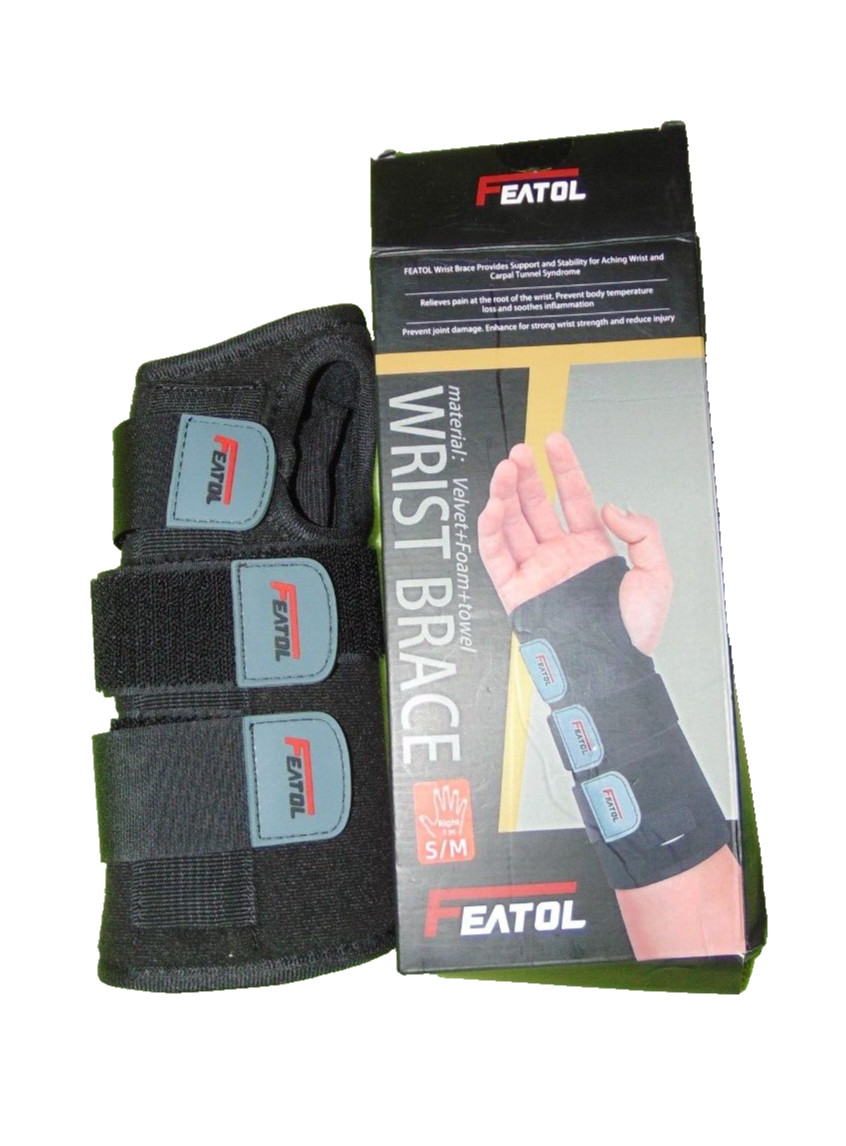 Featol Wrist Brace Right Hand S/M Black Adjustable Hook and Loop Support New