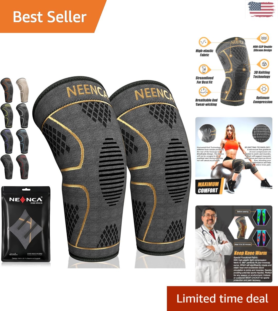 Instant Knee Pain Relief with 2 Pack Compression Sleeves for All Sports