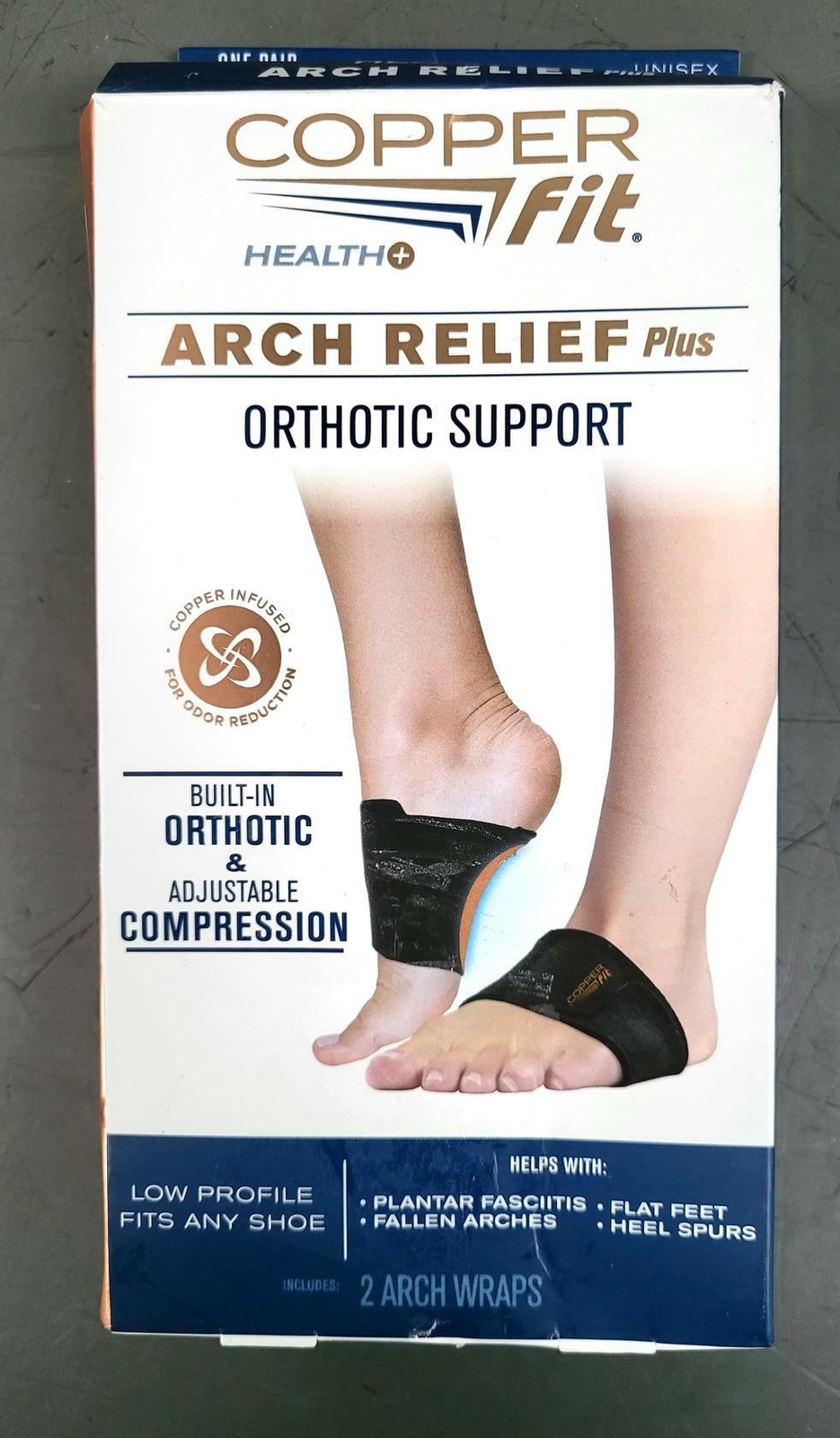Copper Fit Health Unisex Arch Relief Plus with Built-In Orthotic Support, Black