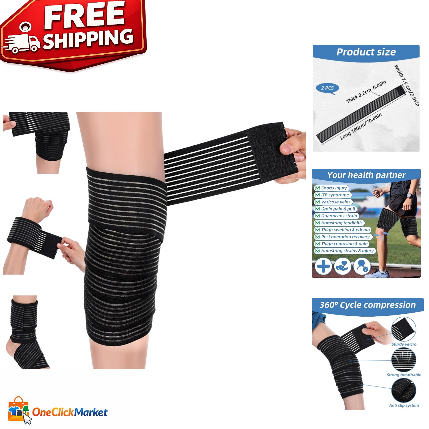 High-Quality Black Knee Wraps – 2 PCS Elastic Compression for Active Lifestyles