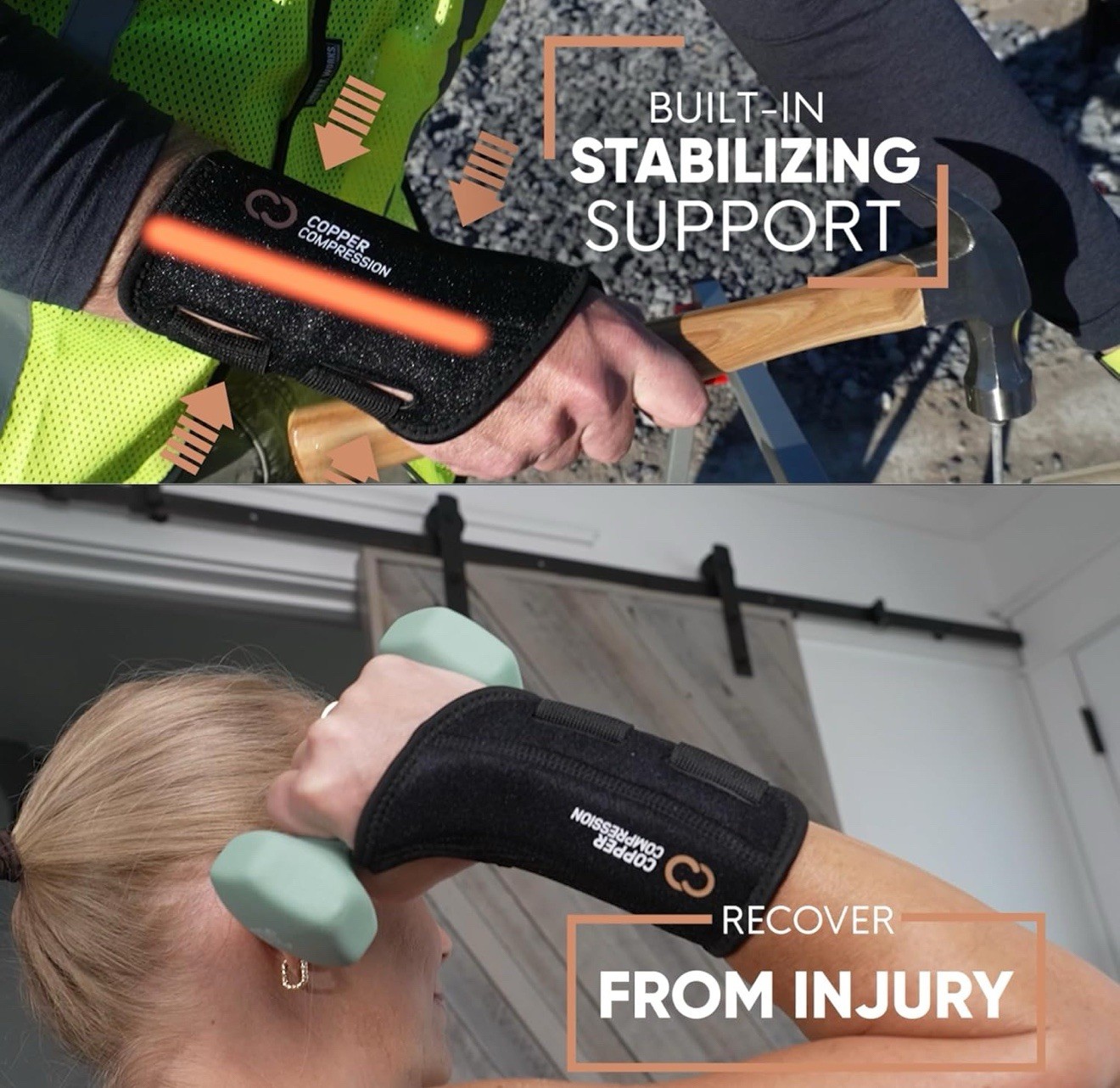 Copper Compression Wrist Brace, Adjustable Orthopedic Support L/XL Left Brace