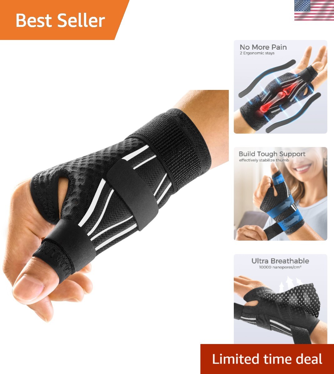 Breathable Thumb Spica Splint for Pain Relief – Adjustable for Left/Right Hand