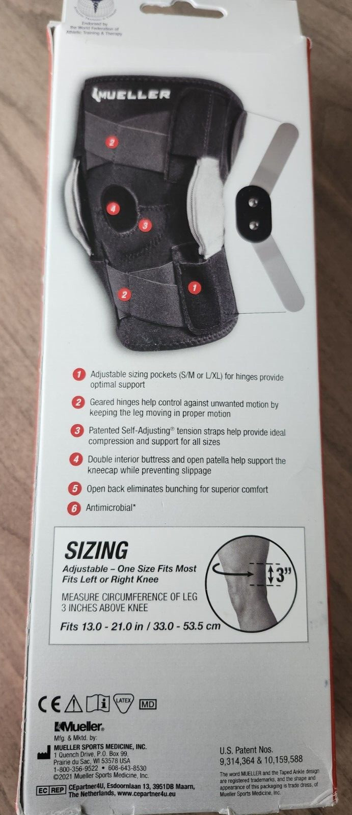 Mueller Adjustable Hinged Knee Brace, Black, One Size Fits Most Large XL