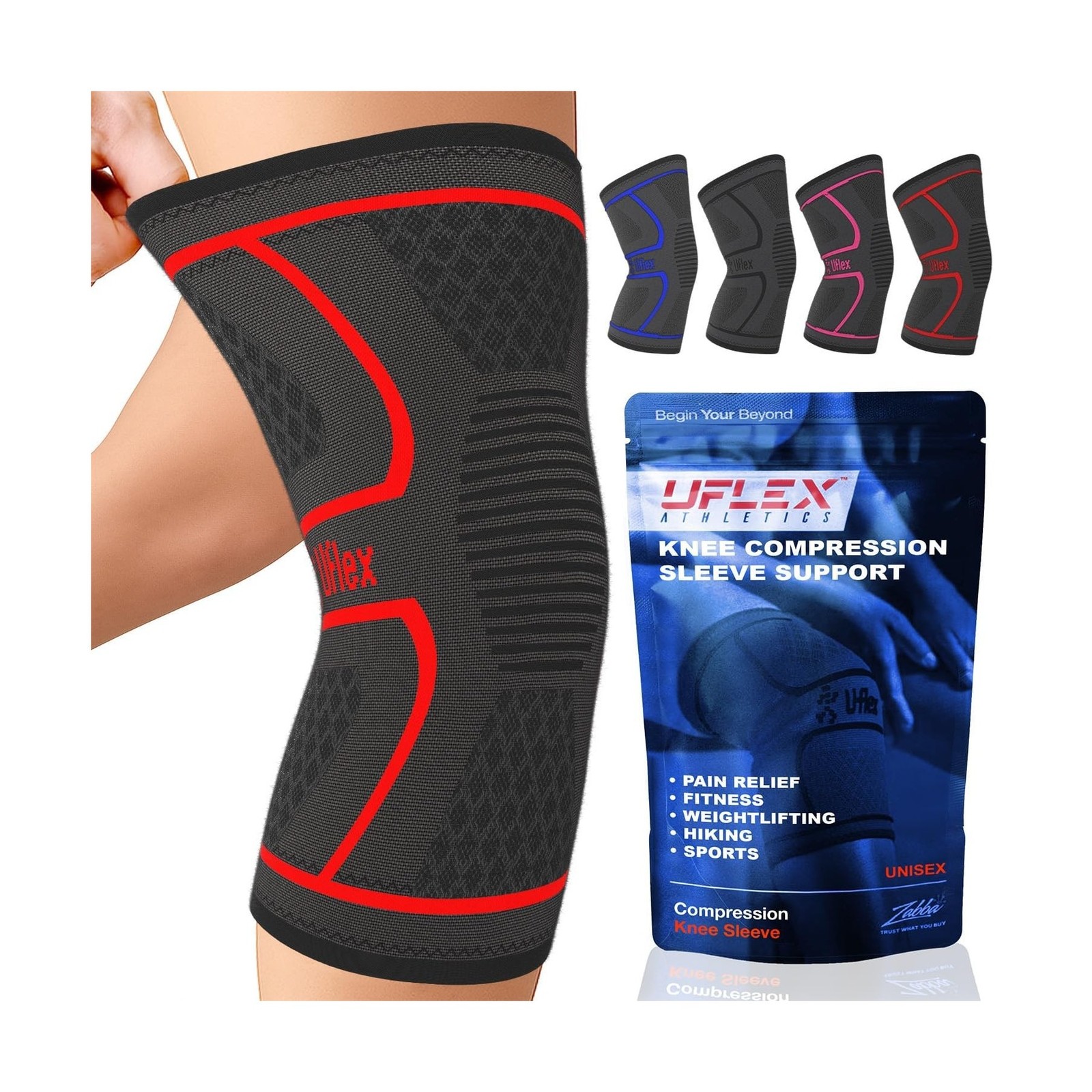UFlex Athletics Compression Knee Brace for Women & Men Knee Sleeves Support f…