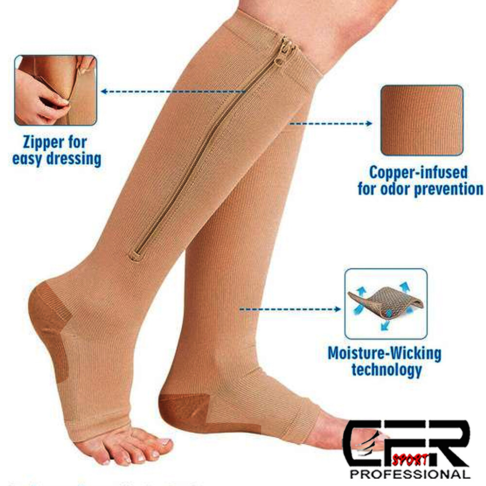 Copper Zipper Compression Socks Leg Support Stockings Men Women 20-30mmHg Gift