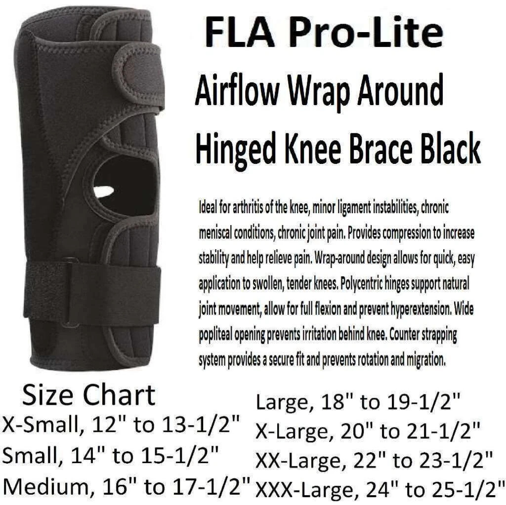FLA Airflow Wrap Around Hinged Knee Brace (Black) – X-Small