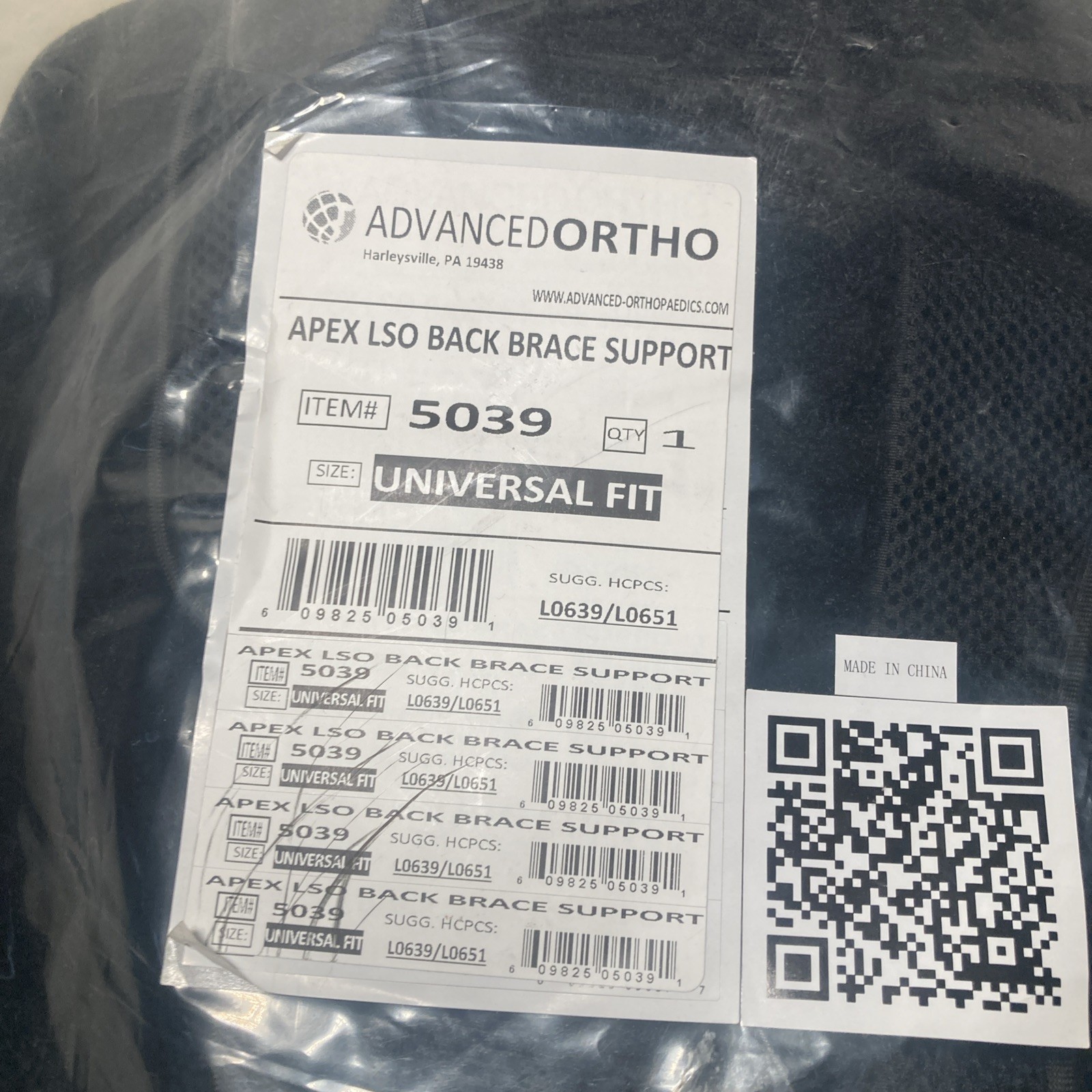Advanced Ortho Apex LSO Adjustable Back Brace Support 5031 Universal Fit NEW
