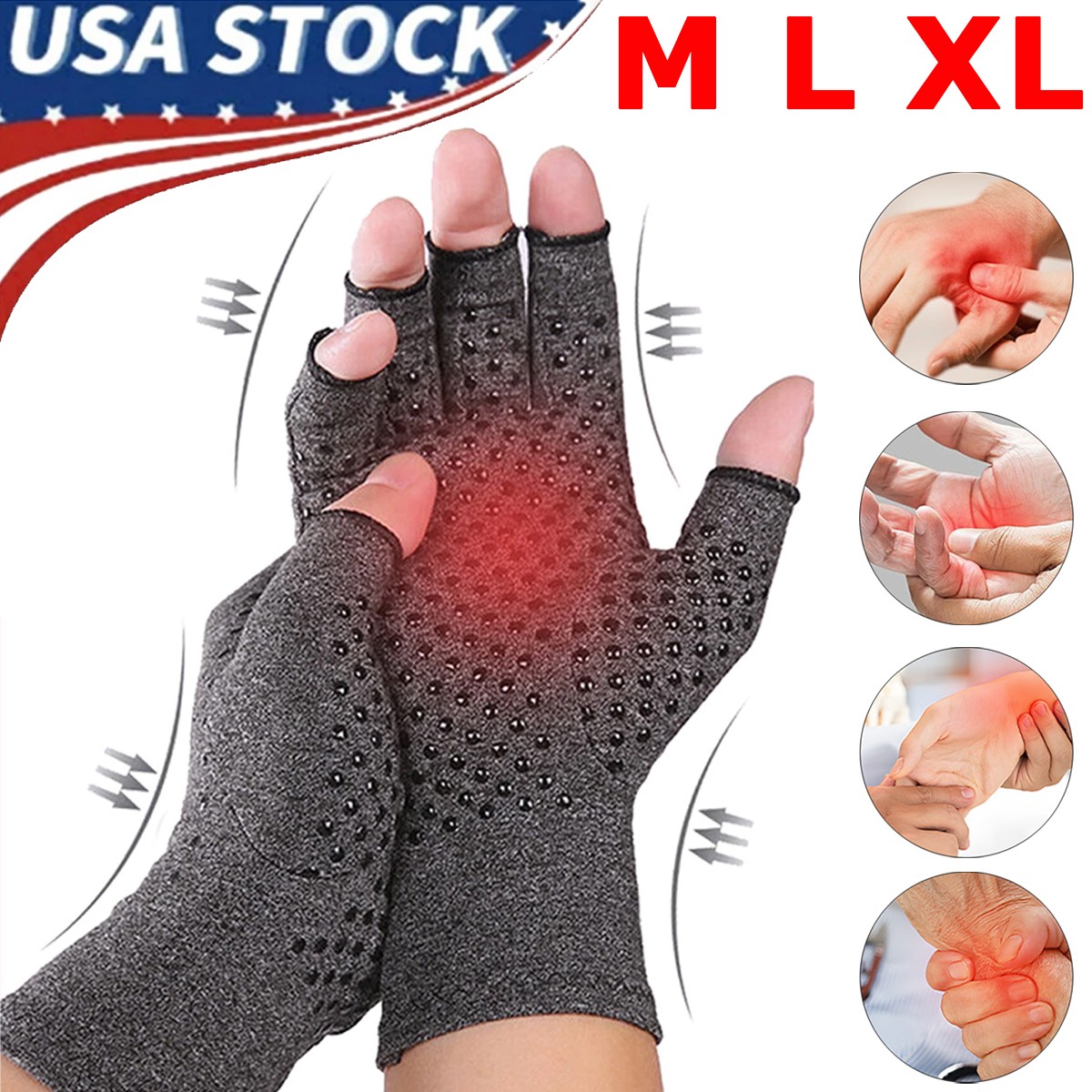Compression Gloves Open Finger Arthritis Carpal Tunnel Hand Support Relief NEW