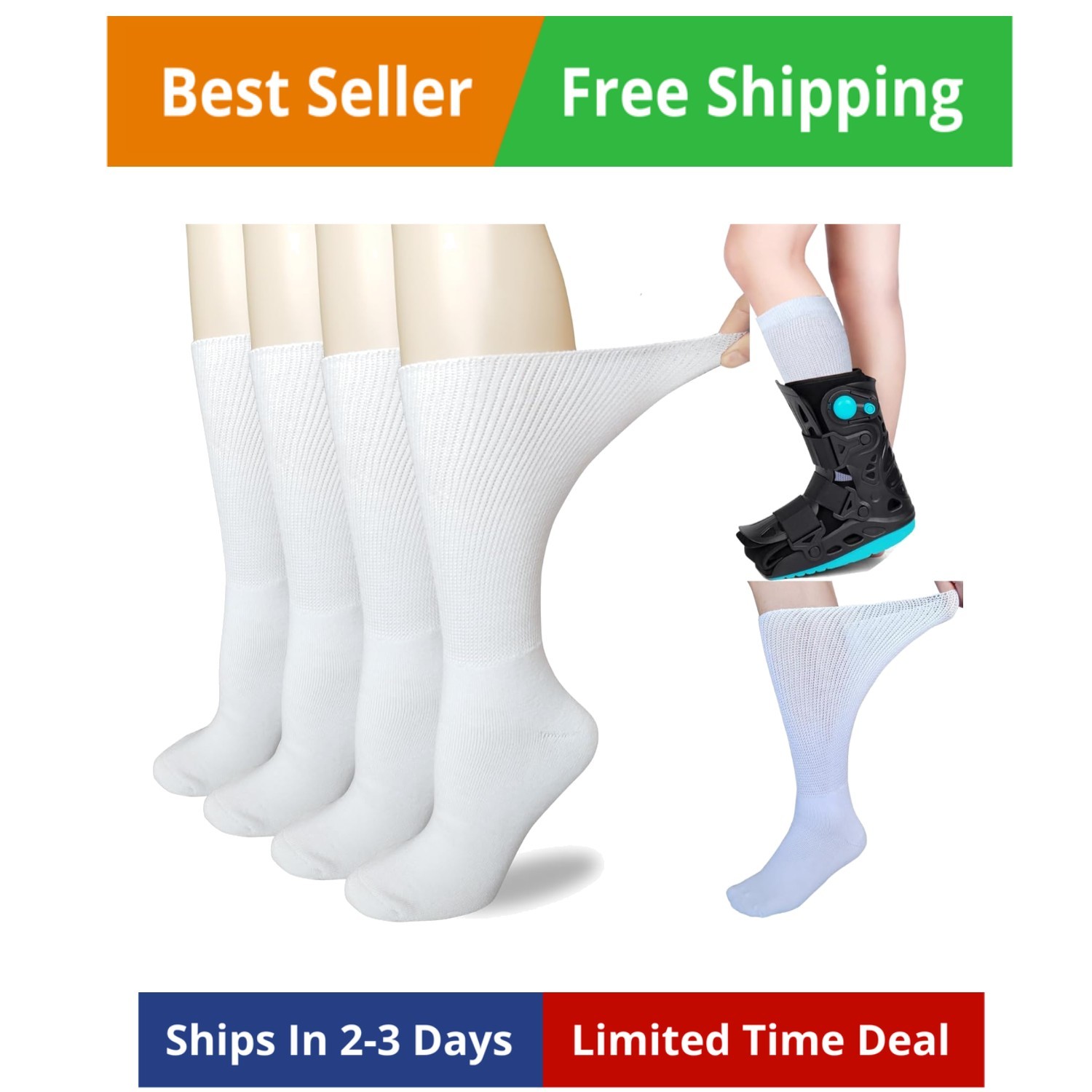 2 Pairs Walking Boot Socks for Orthopedic Walker Brace, Replacement Sock Line…