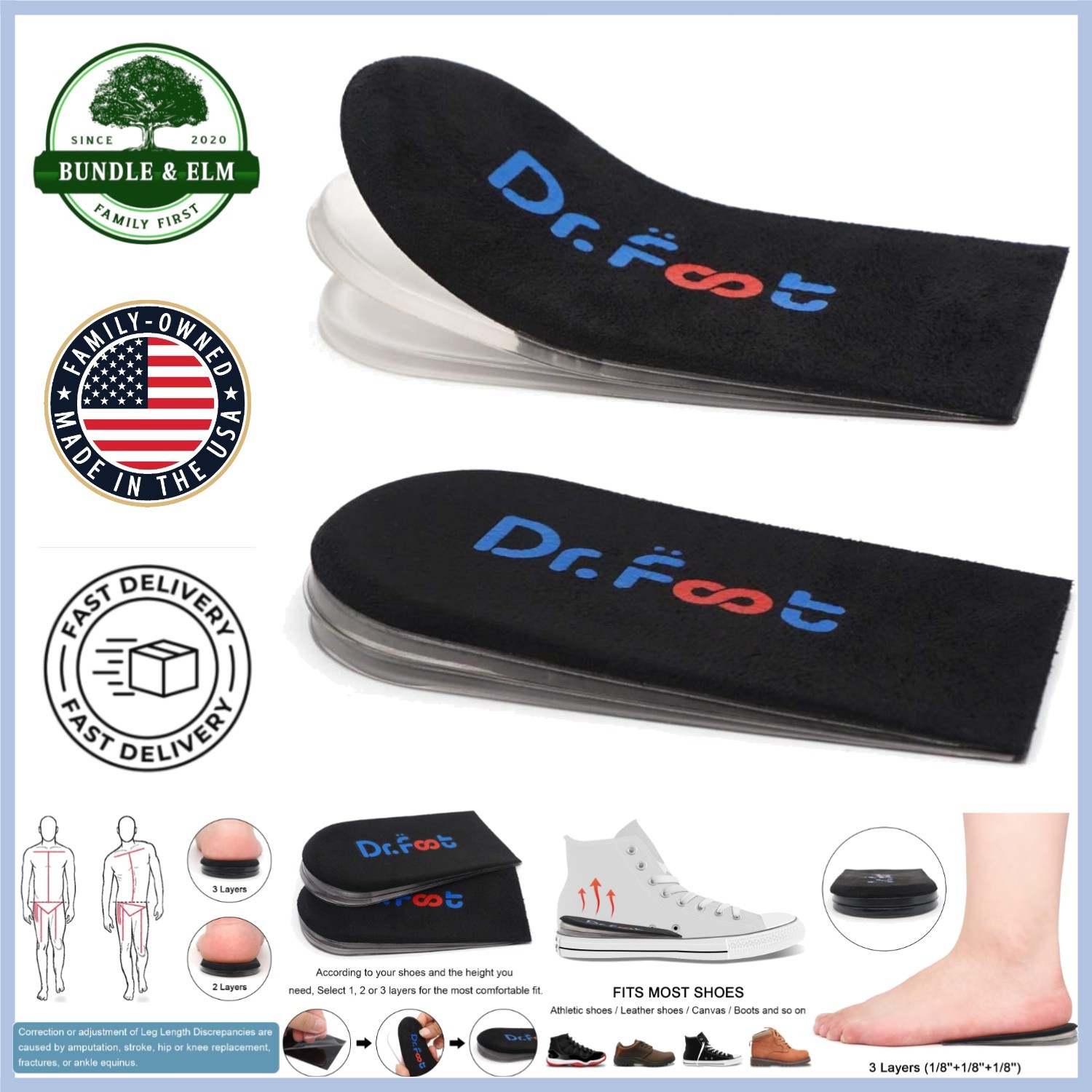 Height Adjustable Heel Lift Inserts for Leg Length Discrepancy & Sports Injuries