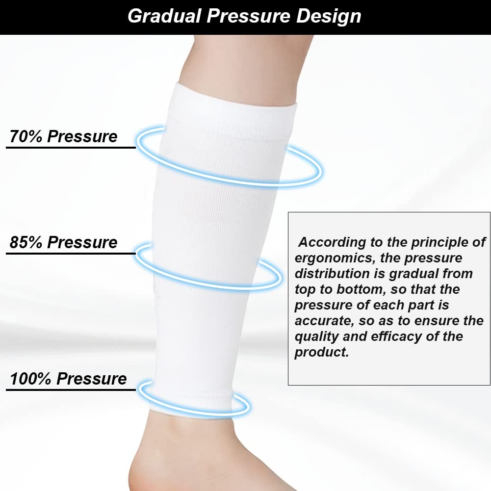 Novetec Calf Compression Sleeves for Men & Women (20-30mmhg) – Small, White