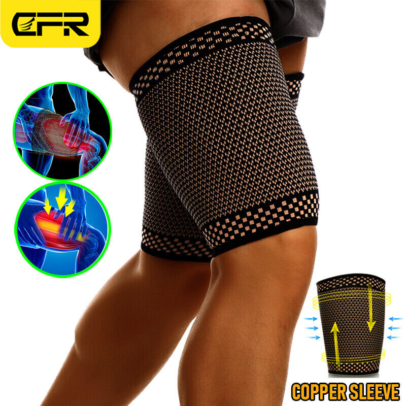 Copper Compression Thigh Hamstring Support Sleeve Brace Sport Upper Leg Pain BML