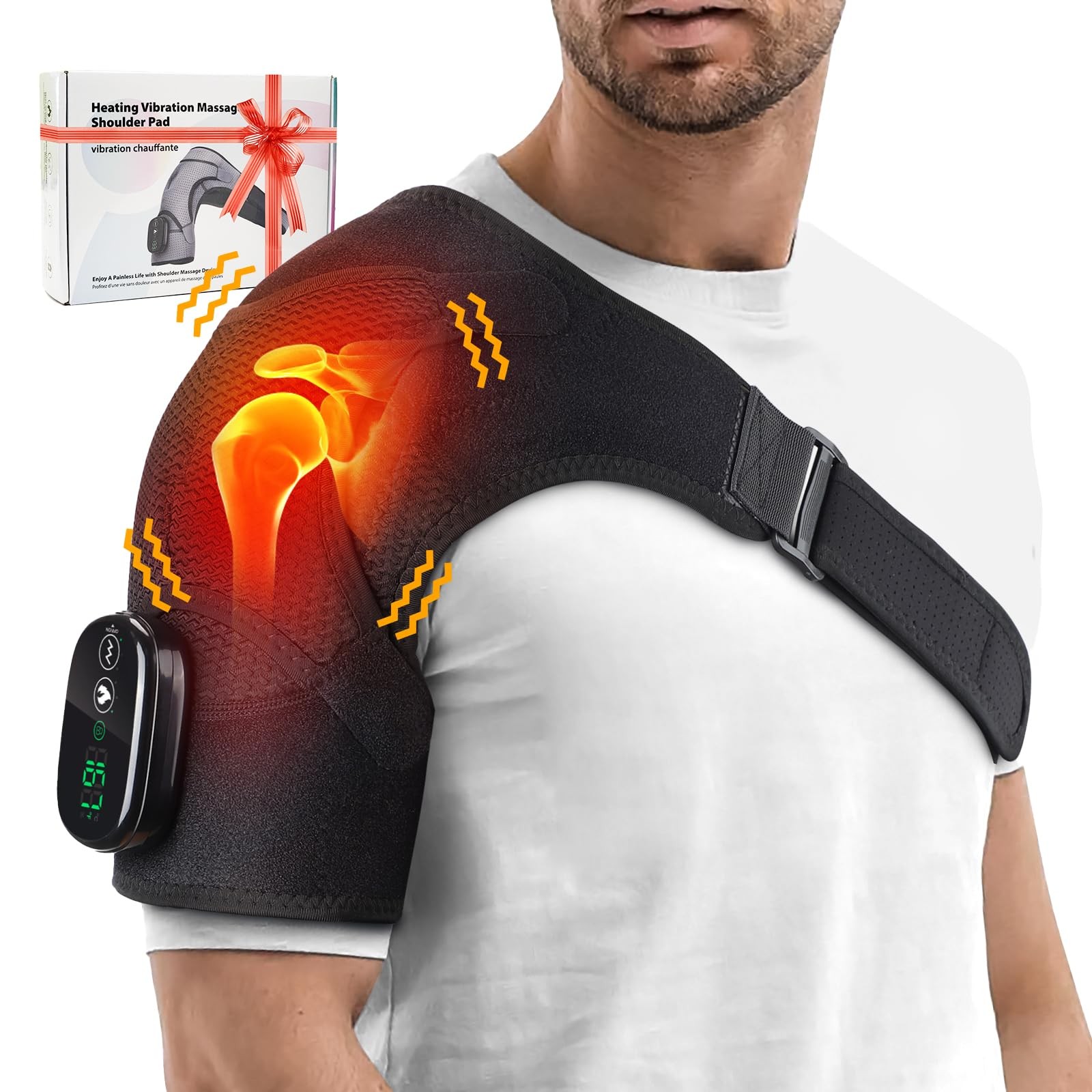 Cordless Portable Shoulder Heating Pad & Massager, Heating Vibration Shoulder…