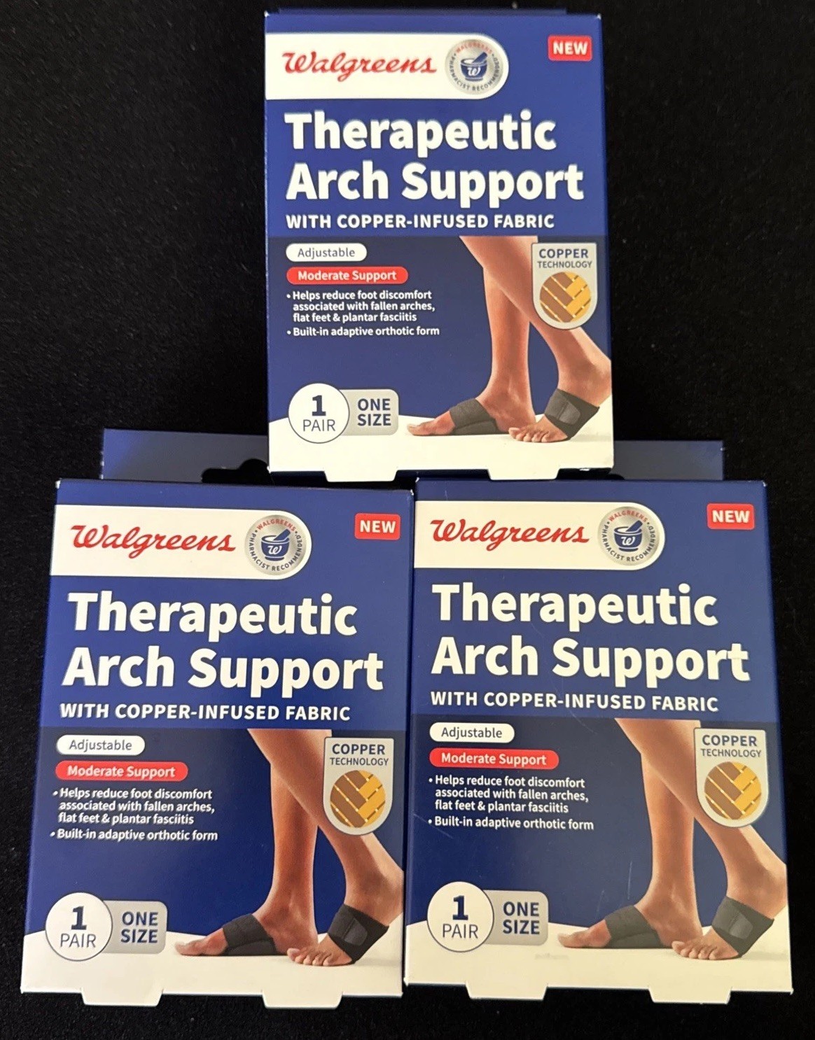 (3) Therapeutic Arch Support W/ Copper-Infused Fabric~Moderate Support~One Size