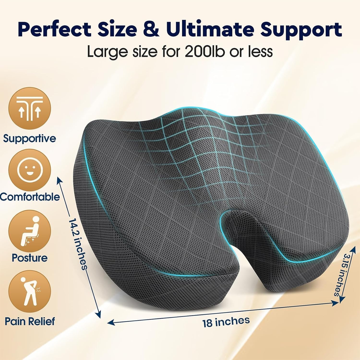 Memory Foam Seat Cushion U-Shaped Office Chair Car Seat Coccyx Sciatica Relief