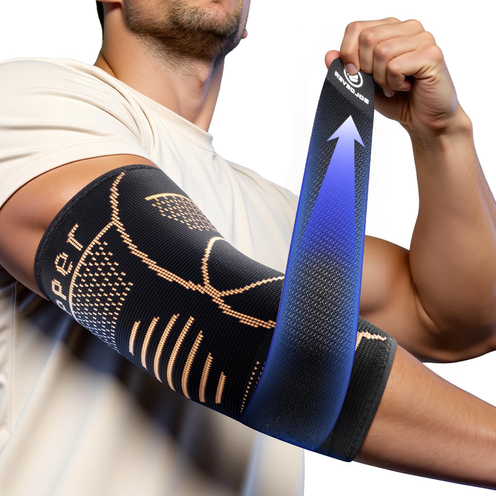 Copper Elbow Compression Sleeve with Adjustable Strap [Medical-Grade ＆ Target…