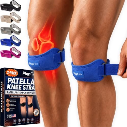 PhysFlex 2 Pack Patella Knee Brace Adjustable Strap Knee Support Blue