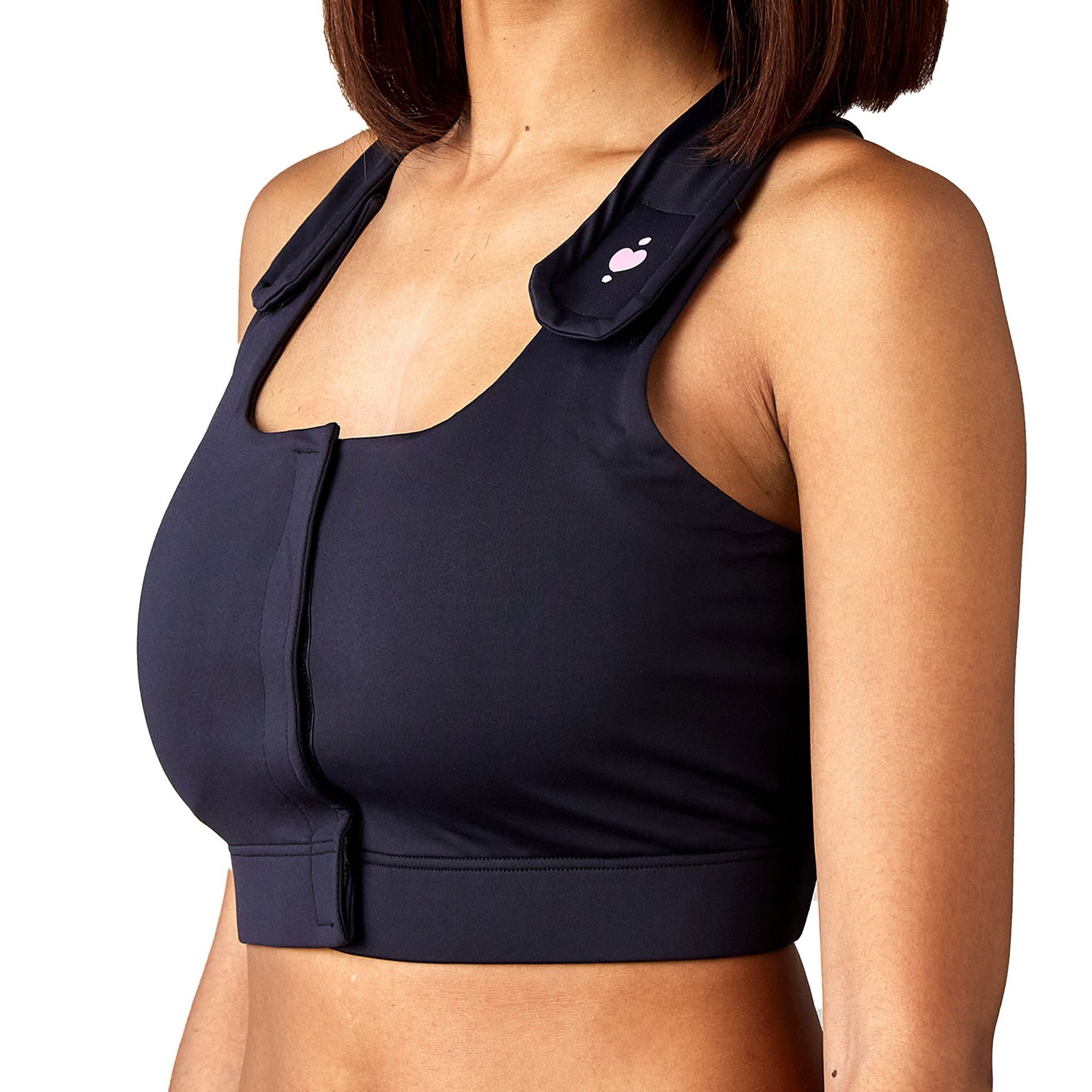 heart&core Serena Bra Post-Surgery Comfortable Racerback Pockets Black Large