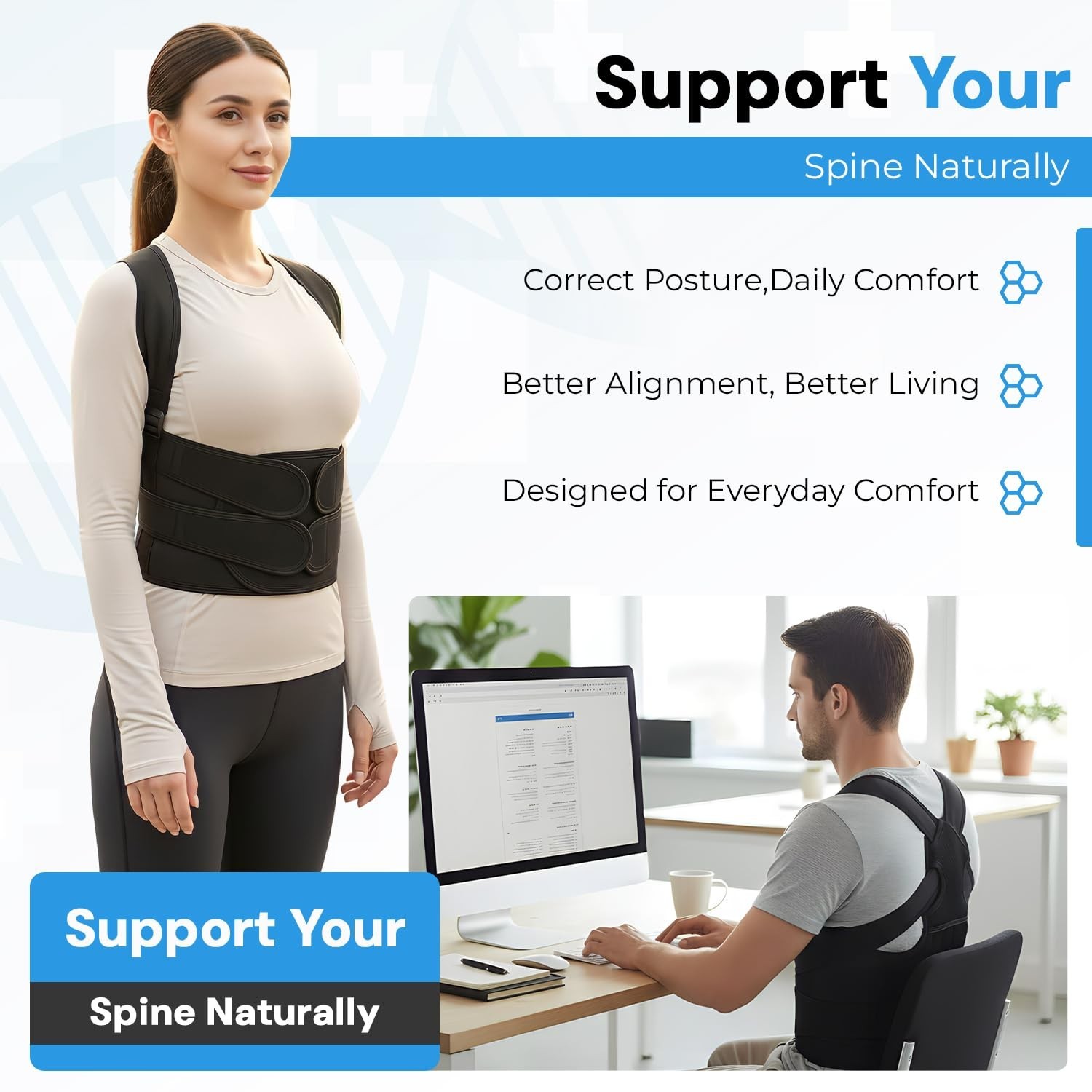 Adjustable Back Brace Posture Corrector for Men & Women – Spine Alignment, Scoli