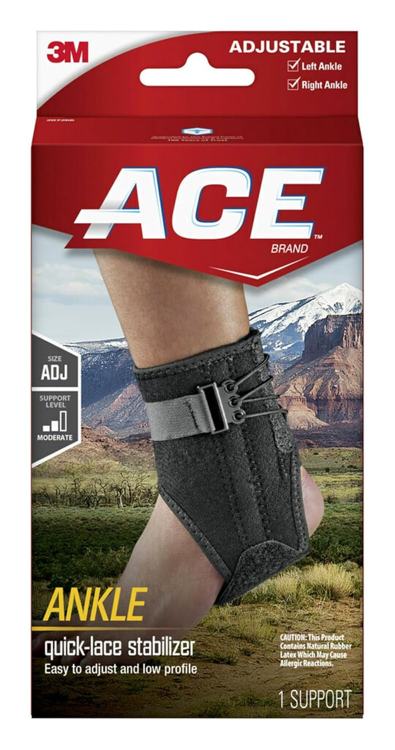 Ankle Br with Side Stabilizers, Adjustable, Black, 1/Pack