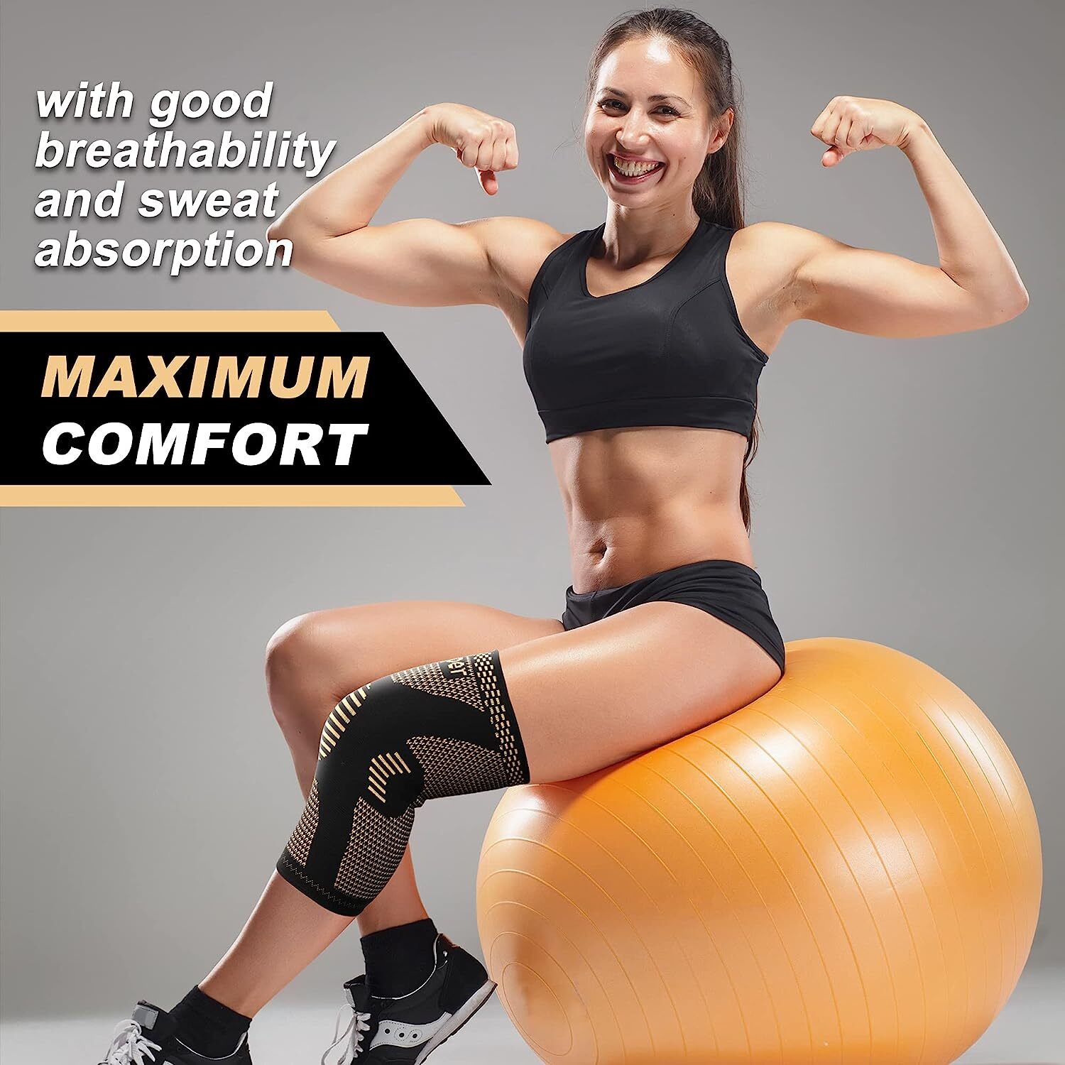 Copper Knee Brace Compression Sleeves Support Sport Joint Injury Pain Arthritis