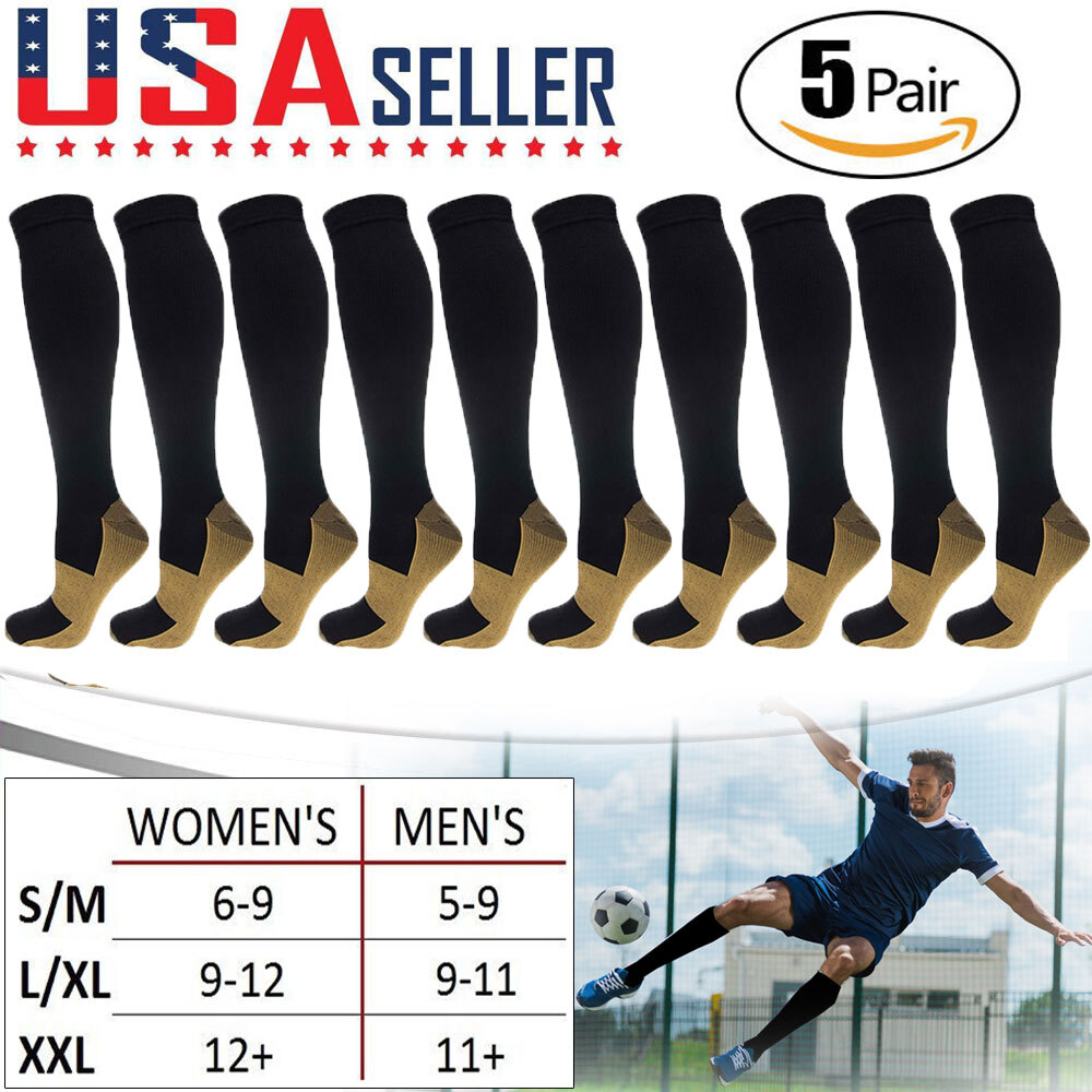 5 Pairs Compression Socks Knee High 20-30mmHg Graduated Support Best For Medical