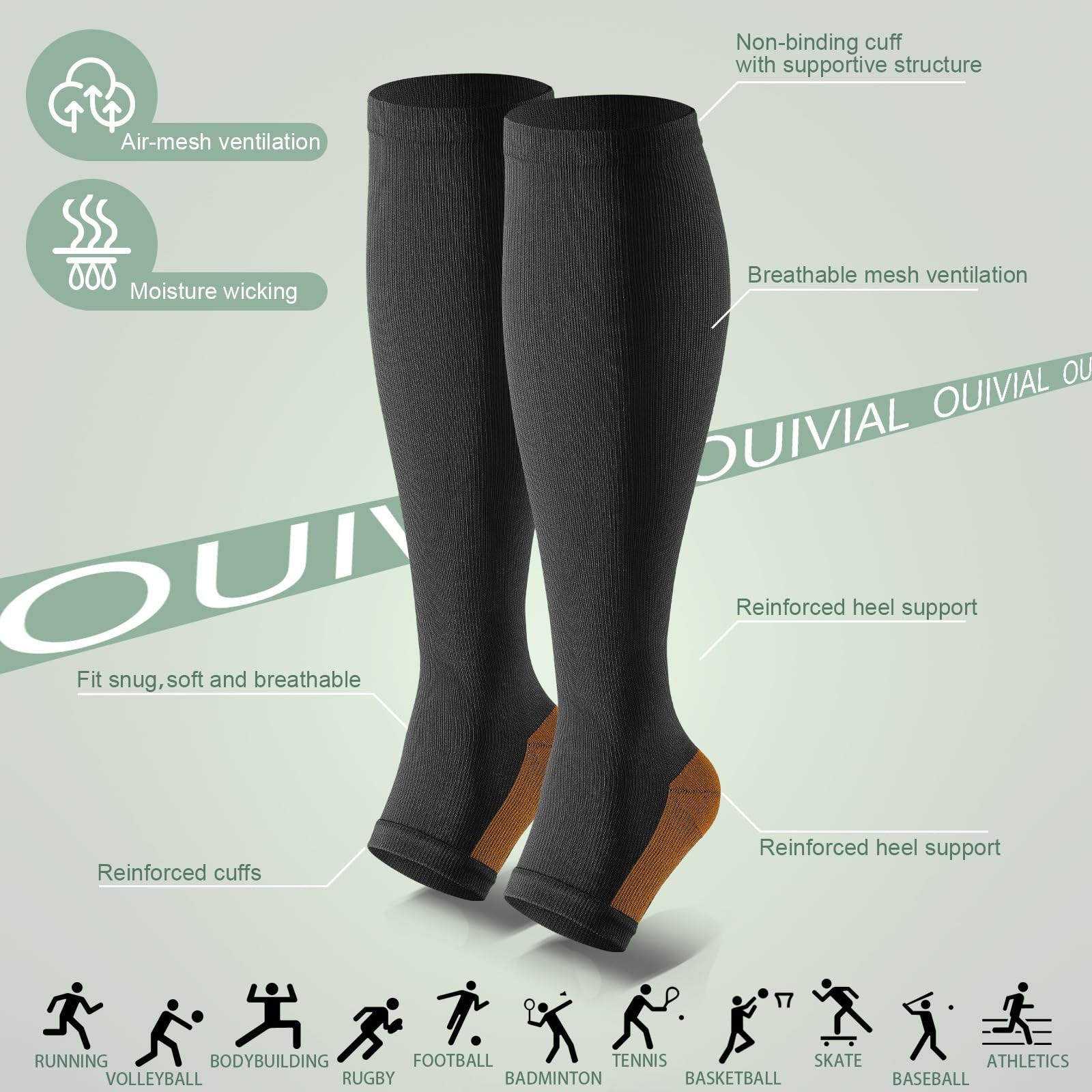 3 Pack Copper Compression Socks for Women&Men, 20-30mmHg Open Toe Knee High S…