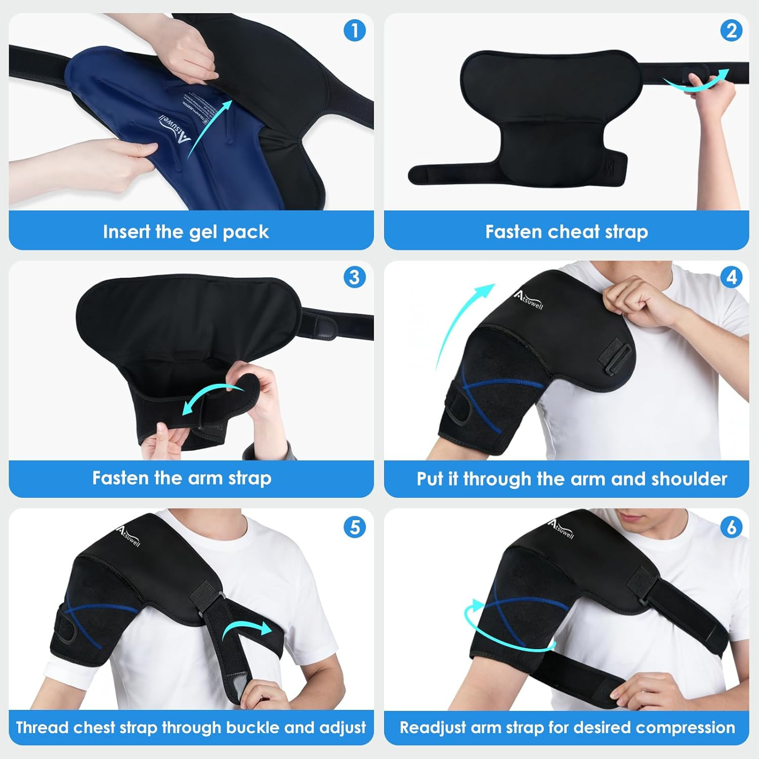 Shoulder Ice Pack Wrap, Supportive Shoulder Brace for Rotator Cuff and Arm, Reus