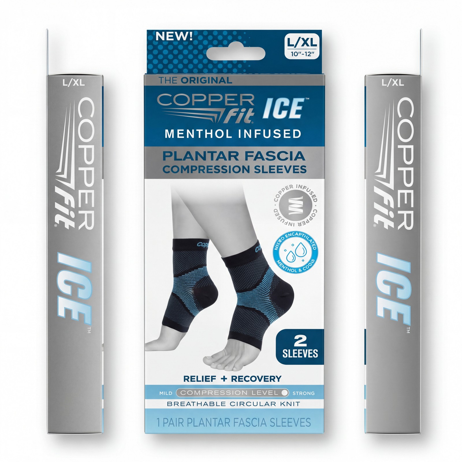 Copper Fit ICE Menthol Plantar Fascia Compression Foot Sleeves Arch Support