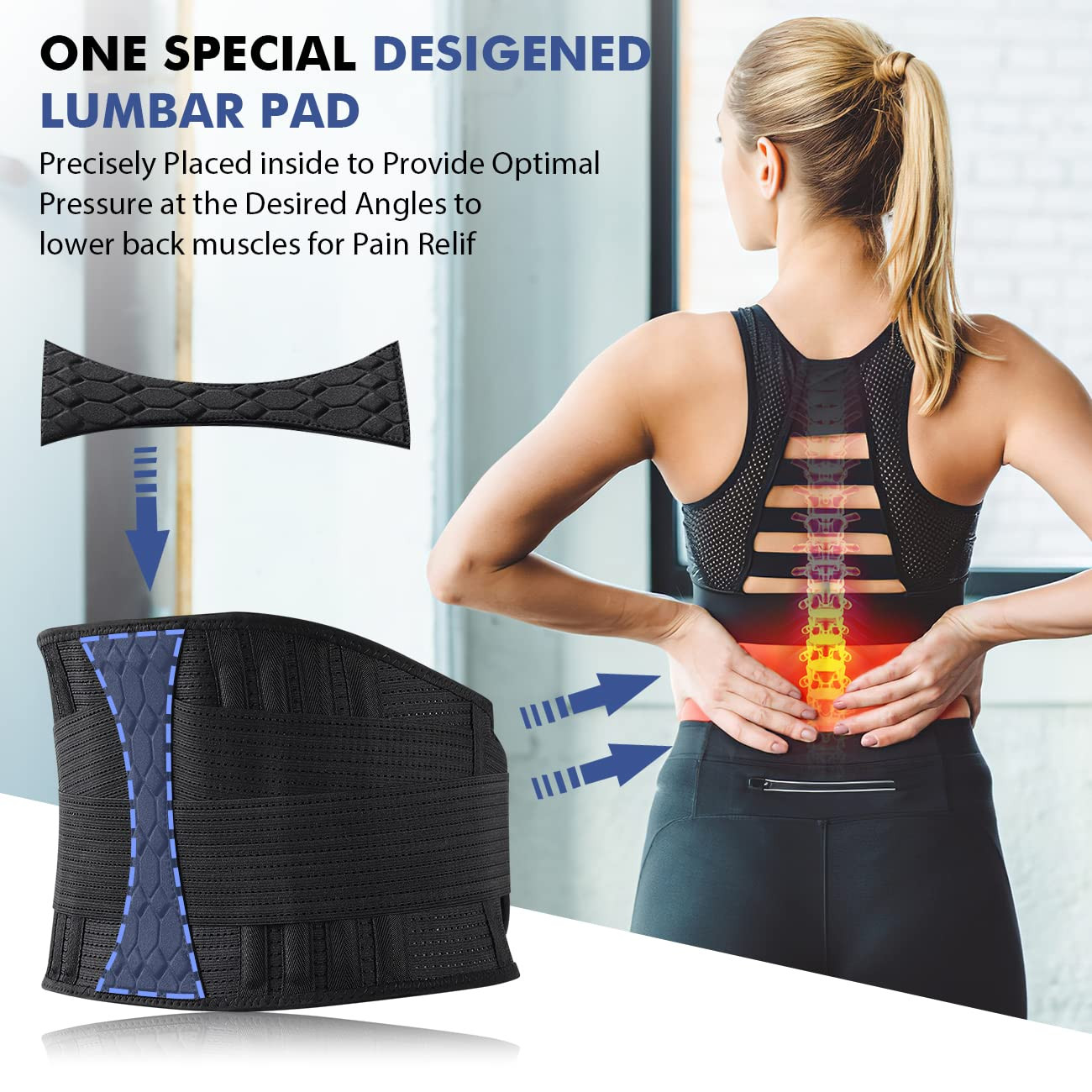 Lumbar Support Belt Lower Back Brace for Lifting, Herniated Disc, Sciatica, Pain