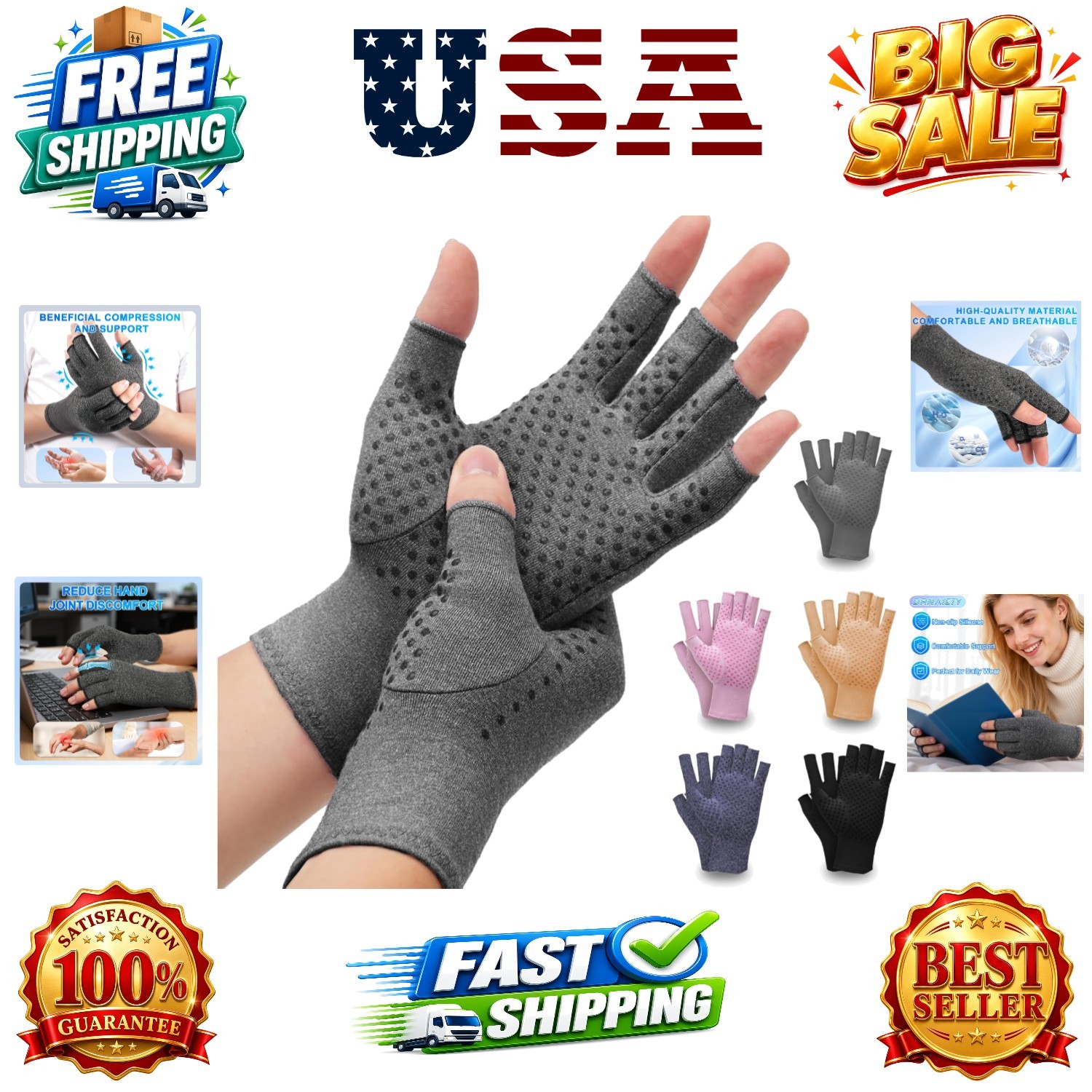 2 Pairs Arthritis Compression Gloves- for Hand Arthritis, Carpal Tunnel Pain,…