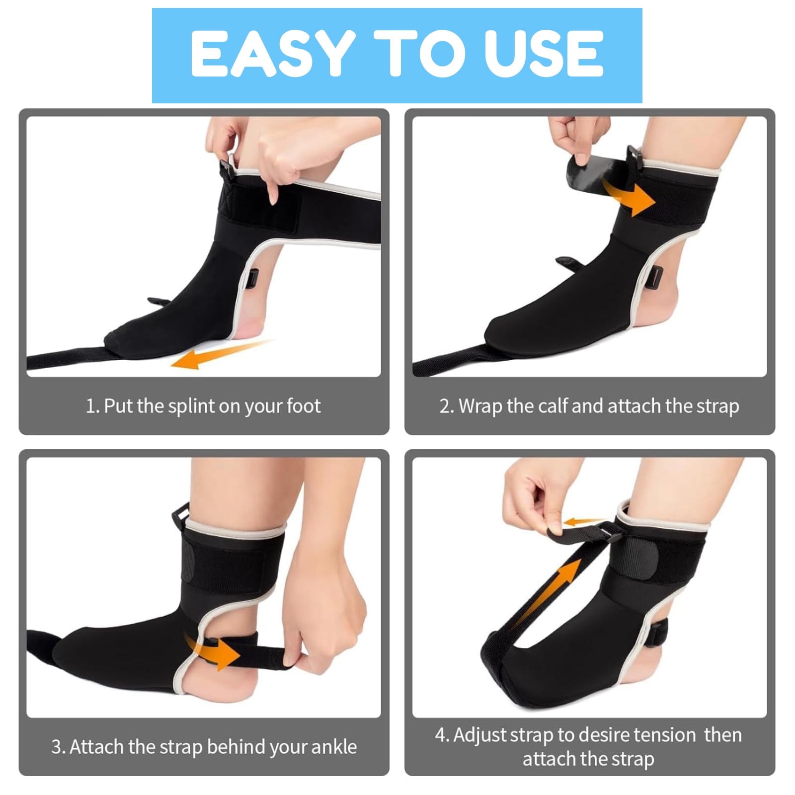 BLACK – PLANTAR FASCIITIS NIGHT SPLINT SOCK UPGRADED BRACE MEDIUM